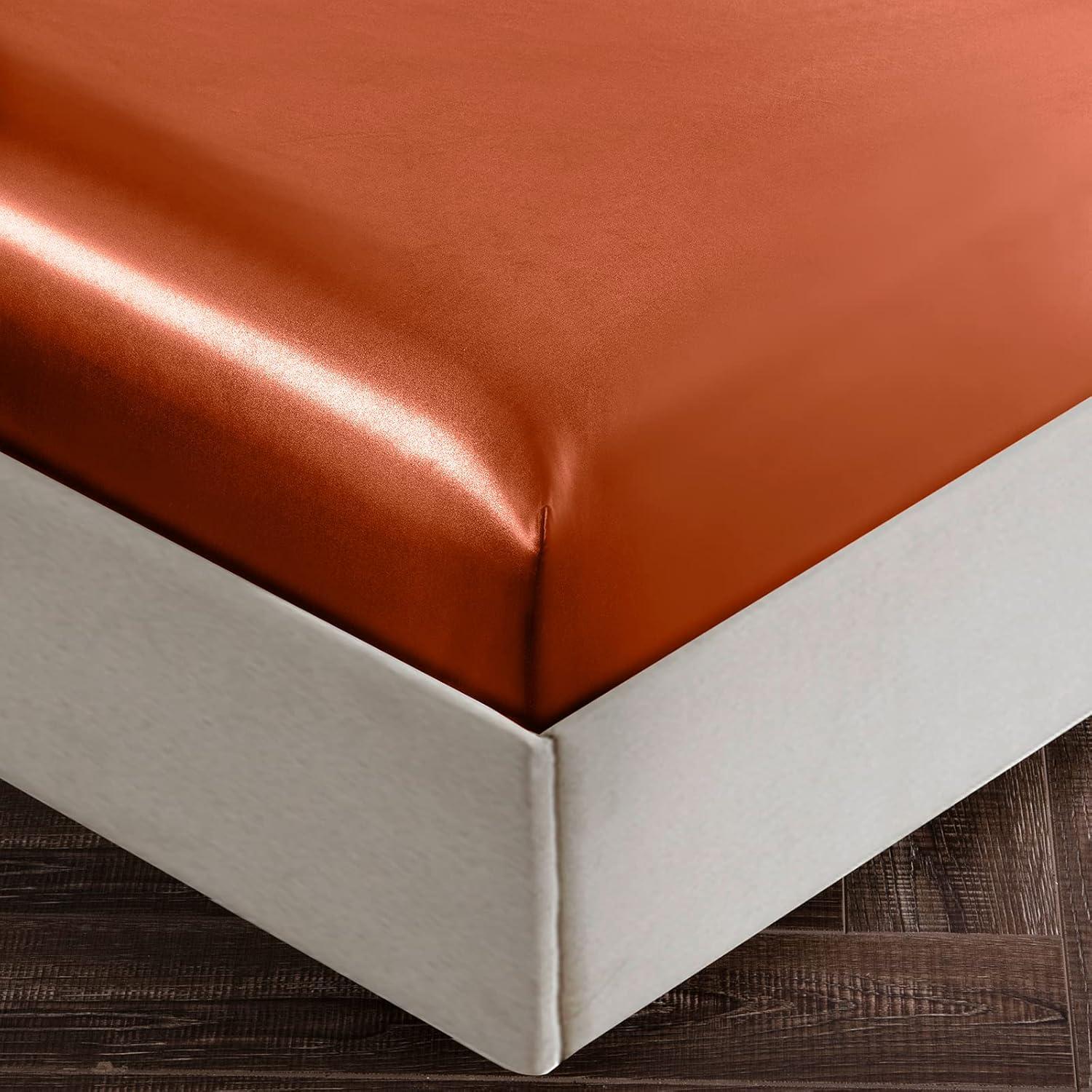 Juego de Sábanas de Satén Individual SiinvdaBZX Naranja Otoñal