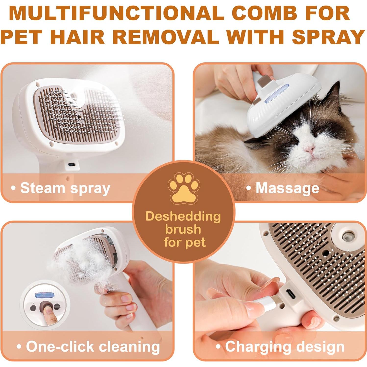 Cepillo de Vapor para Mascotas BKUSX 5 en 1 USB - Pelo Corto y Largo