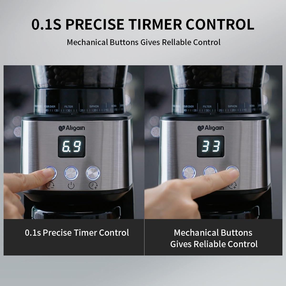 Molino de café eléctrico Aligain E40 acero inoxidable 51 ajustes