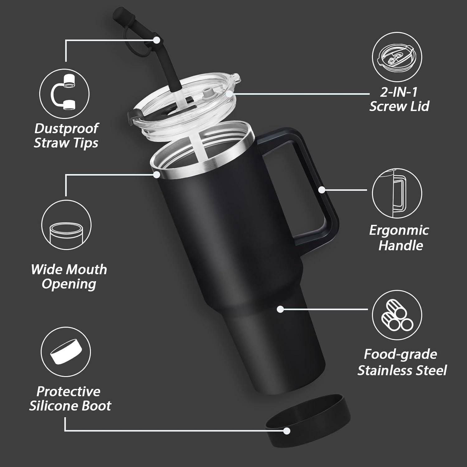 Taza de 1.2L ICIOI con Asa y Tapa a Prueba de Fugas