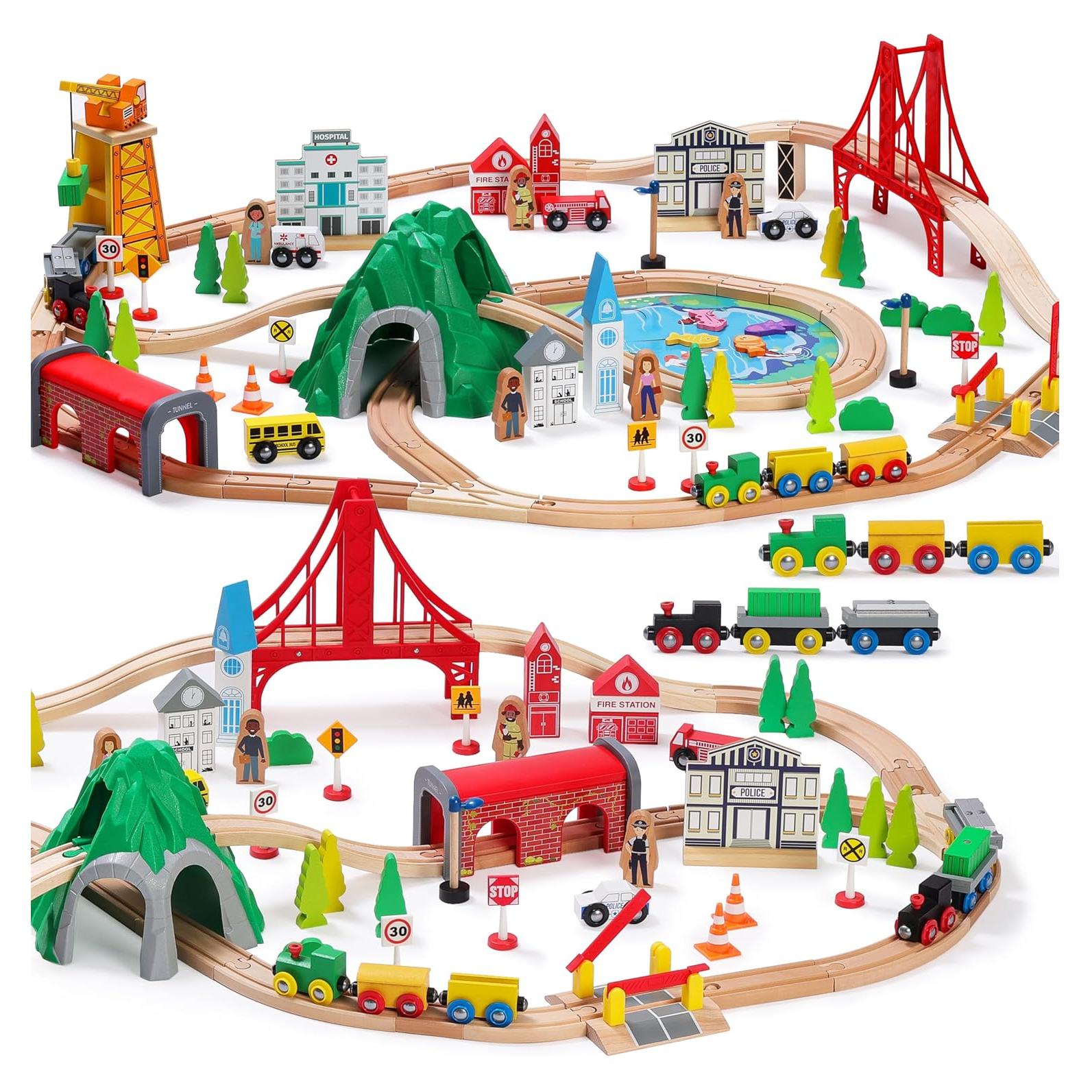 Juego de Tren de Madera SainSmart Jr. 112 Piezas para Niños