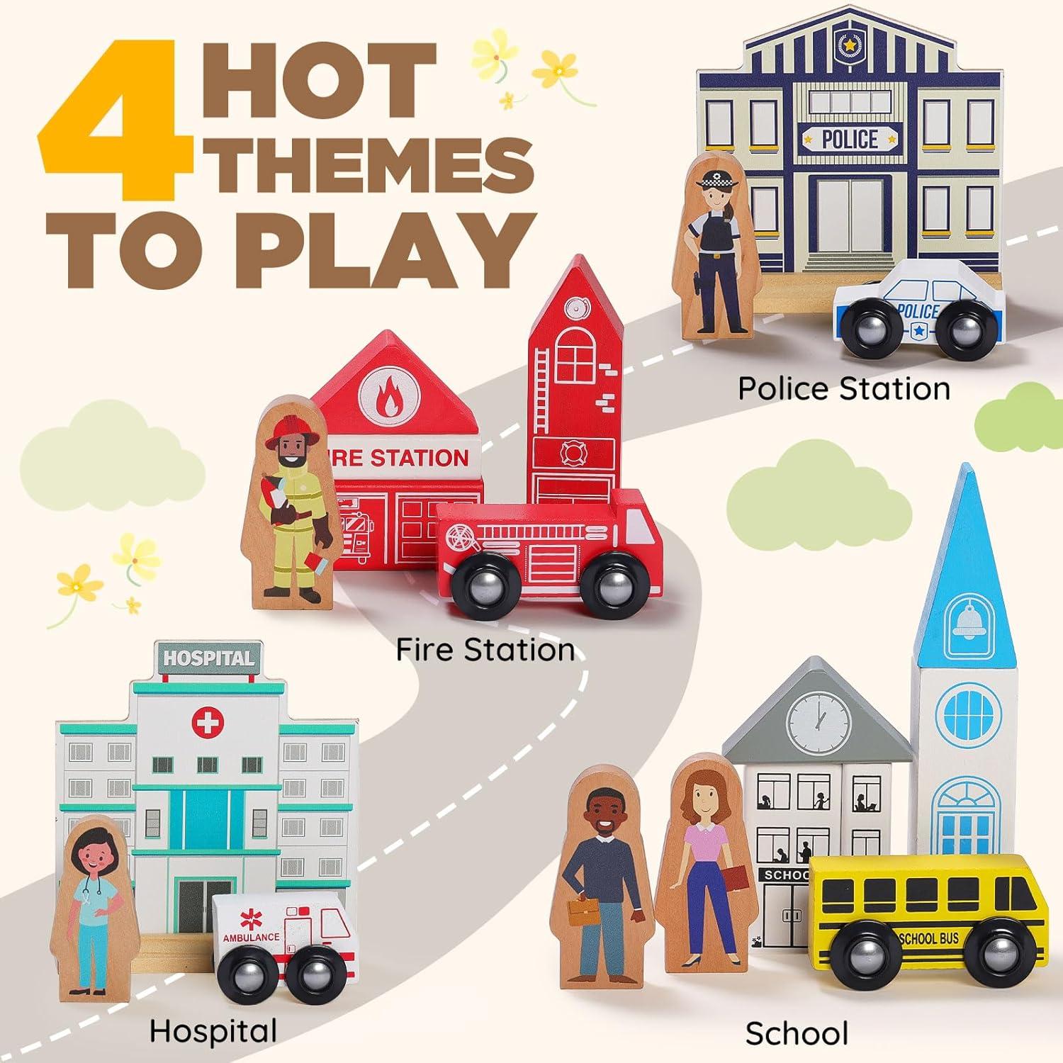 Juego de Tren de Madera SainSmart Jr. 112 Piezas para Niños