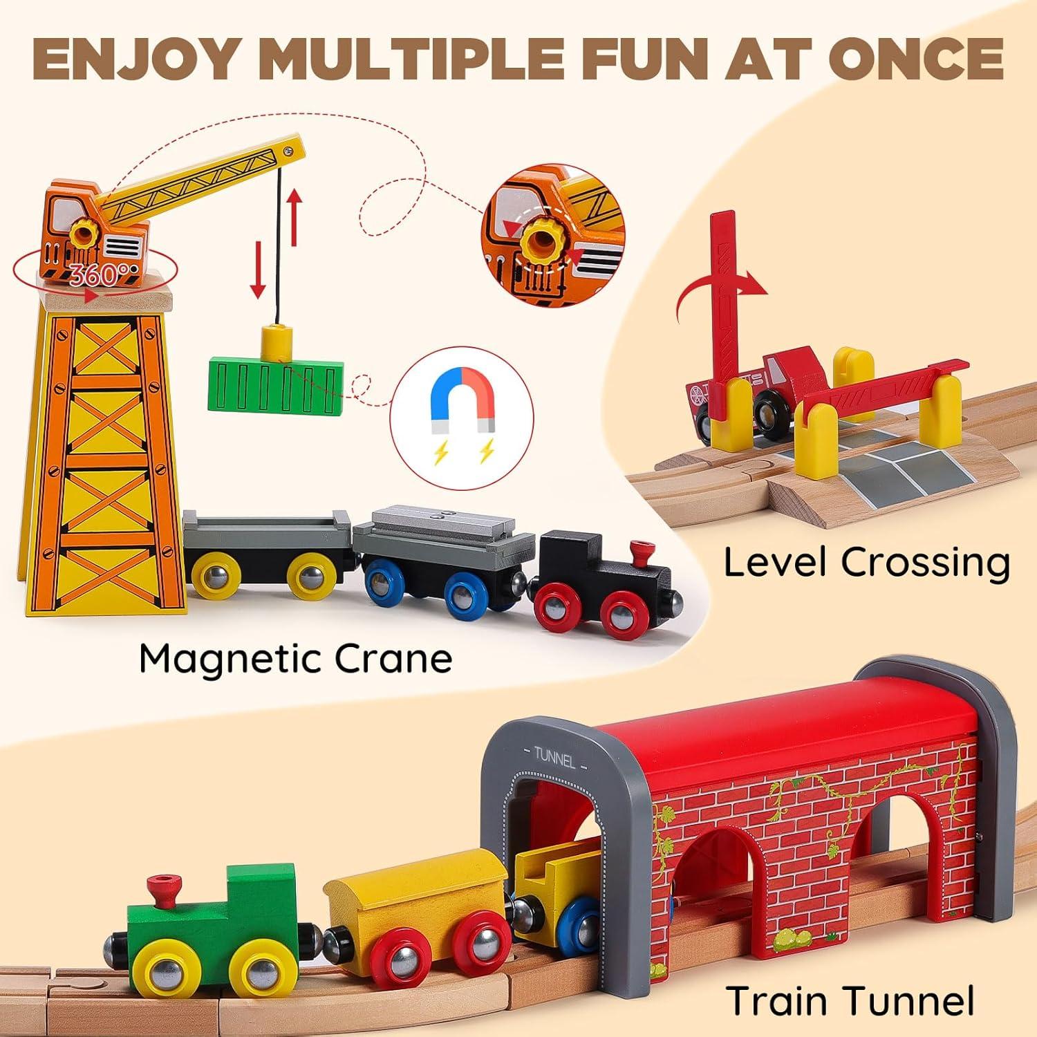 Juego de Tren de Madera SainSmart Jr. 112 Piezas para Niños