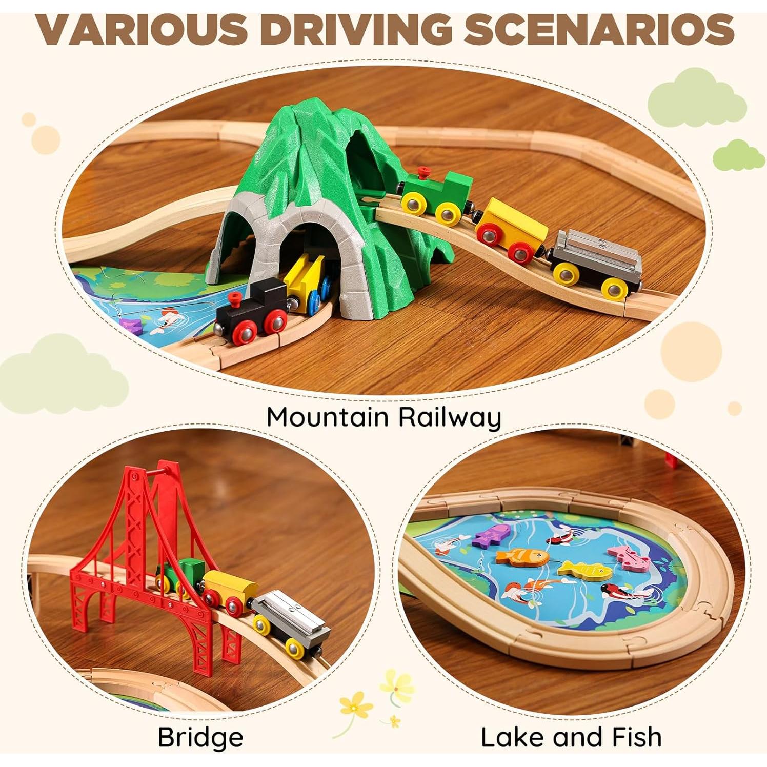 Juego de Tren de Madera SainSmart Jr. 112 Piezas para Niños