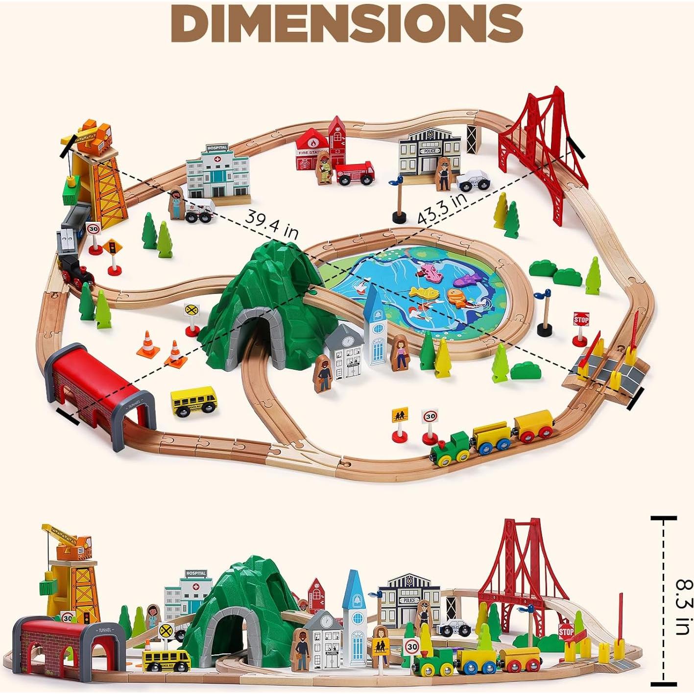 Juego de Tren de Madera SainSmart Jr. 112 Piezas para Niños