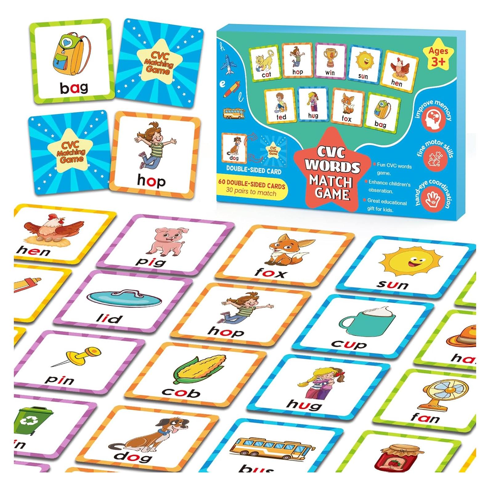 Juego de Memoria CVC Distasio para Niños 3-5 Años - 60 Tarjetas