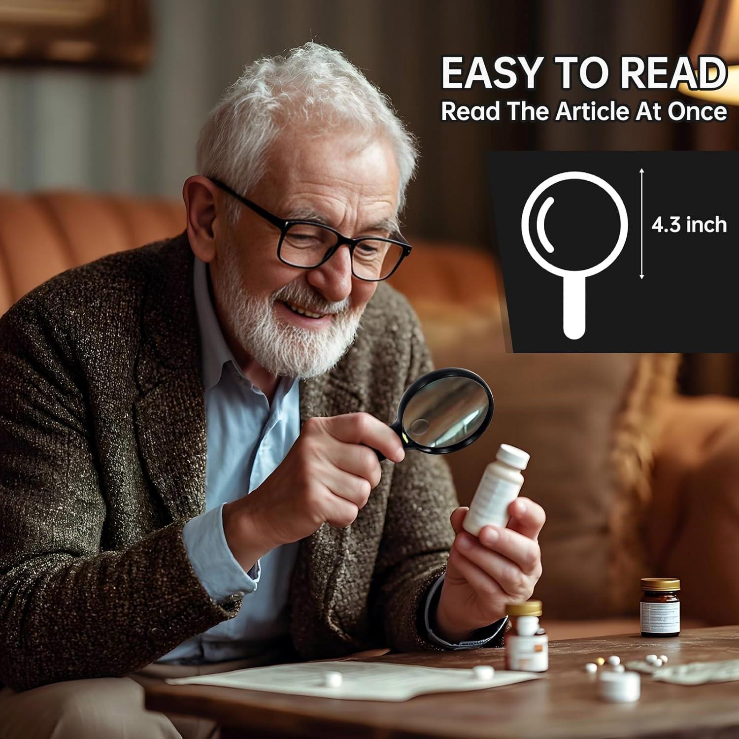 Lupa Huiboer 15X con Luz LED 10.92 cm para Lectura y Manualidades