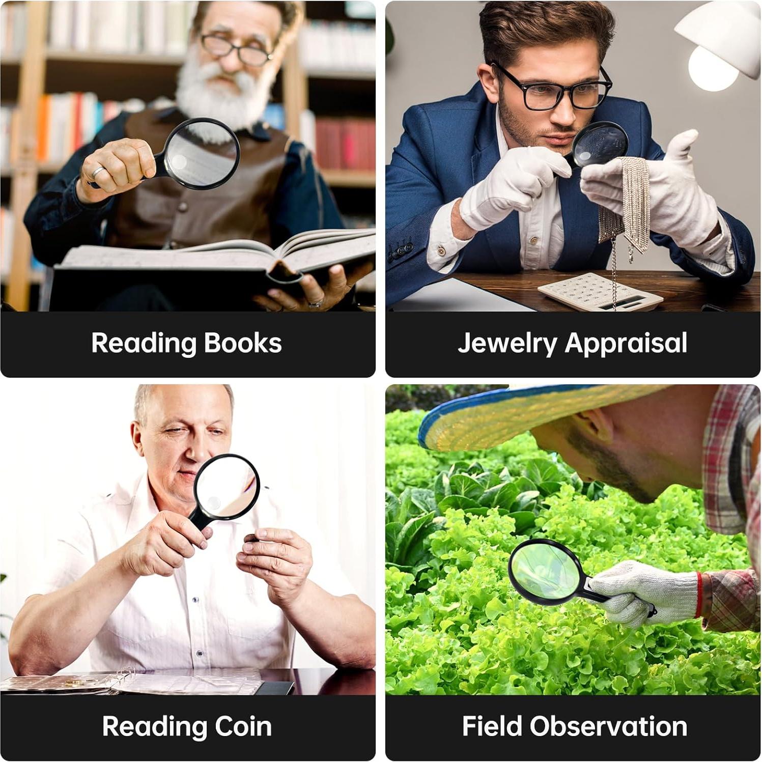 Lupa Huiboer 15X con Luz LED 10.92 cm para Lectura y Manualidades