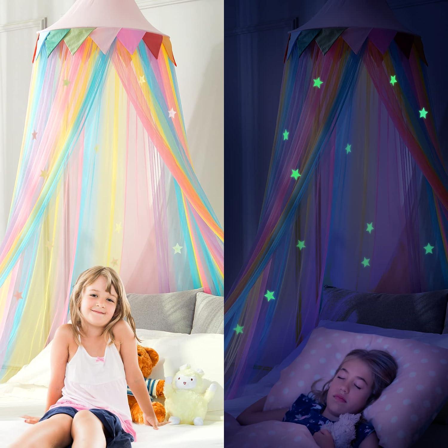 Dosel de Cama para Niñas LOAOL Arcoíris 2.6m con Estrellas