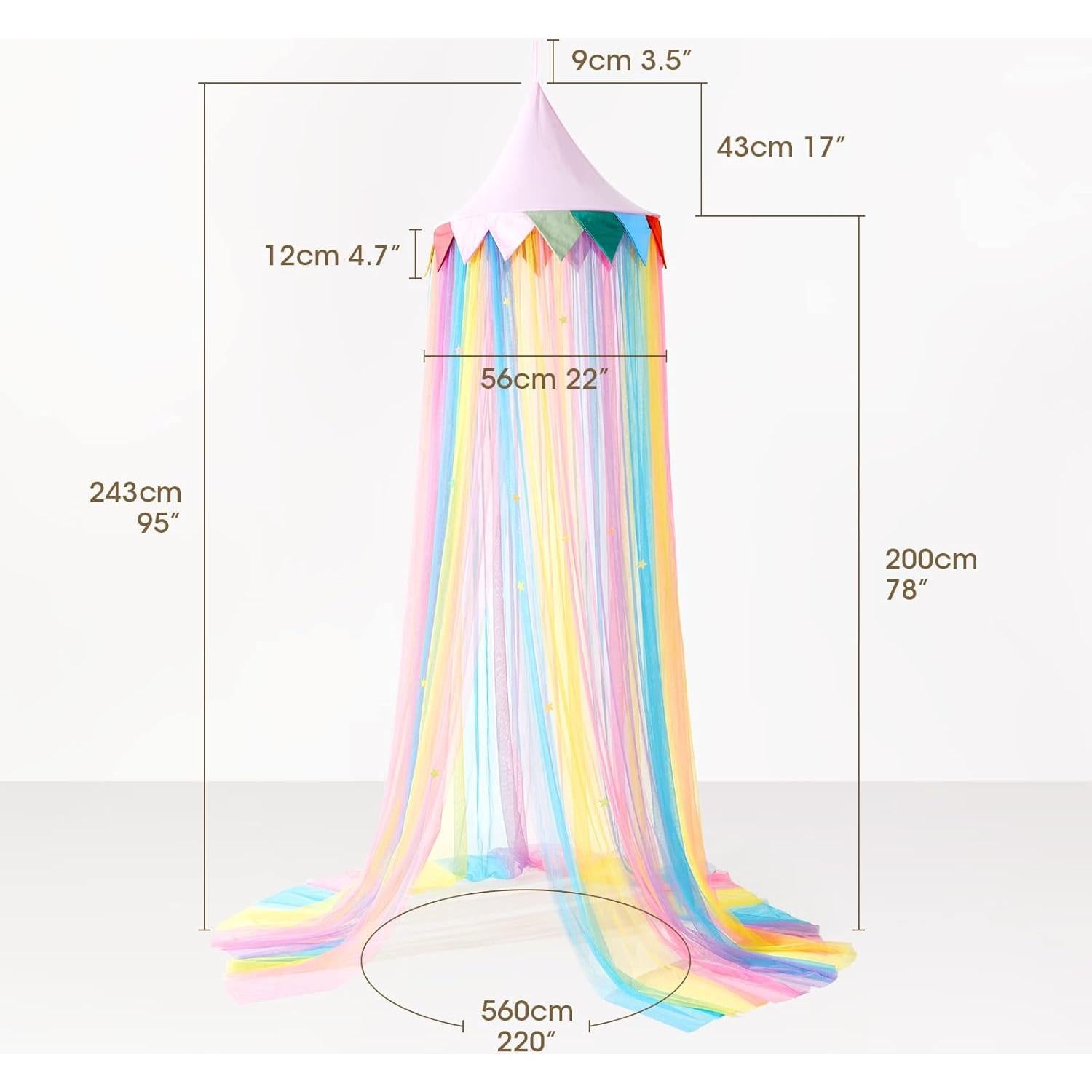 Dosel de Cama para Niñas LOAOL Arcoíris 2.6m con Estrellas