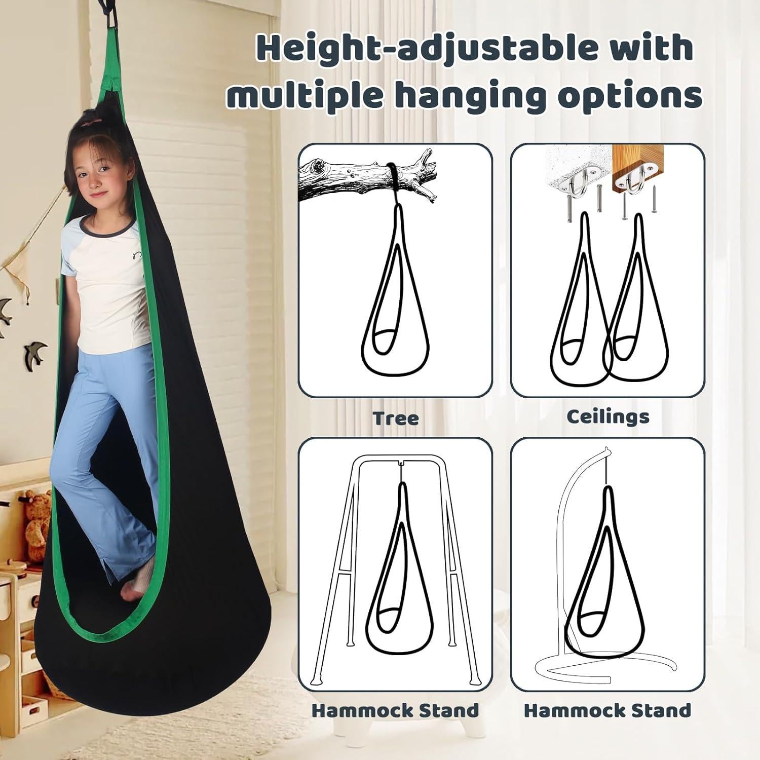 Hamaca Sensorial HiCamer Negra para Niños hasta 136 kg