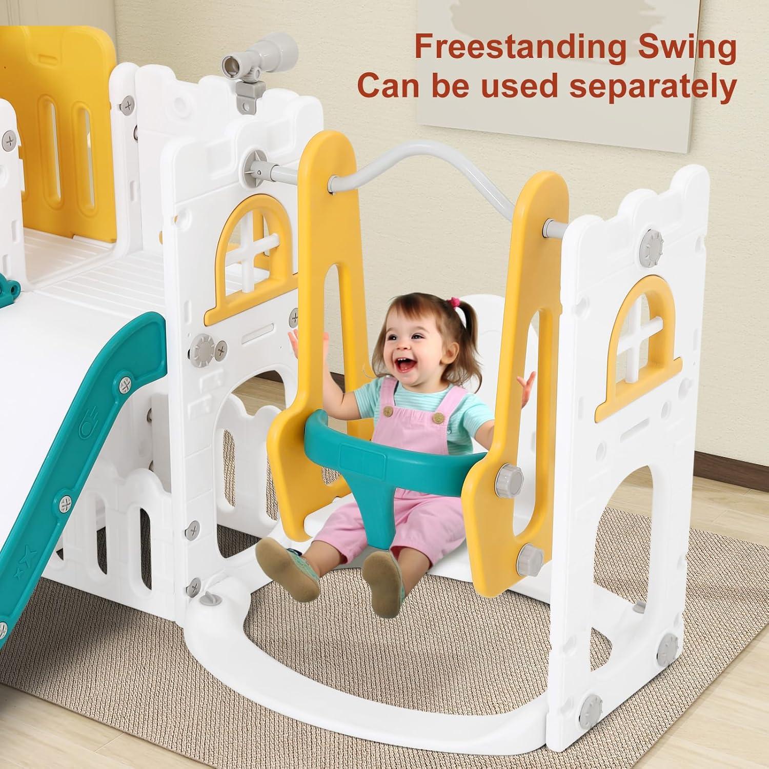 Tobogán Doble JOYLDIAS 10 en 1 con Columpio y Aro de Baloncesto