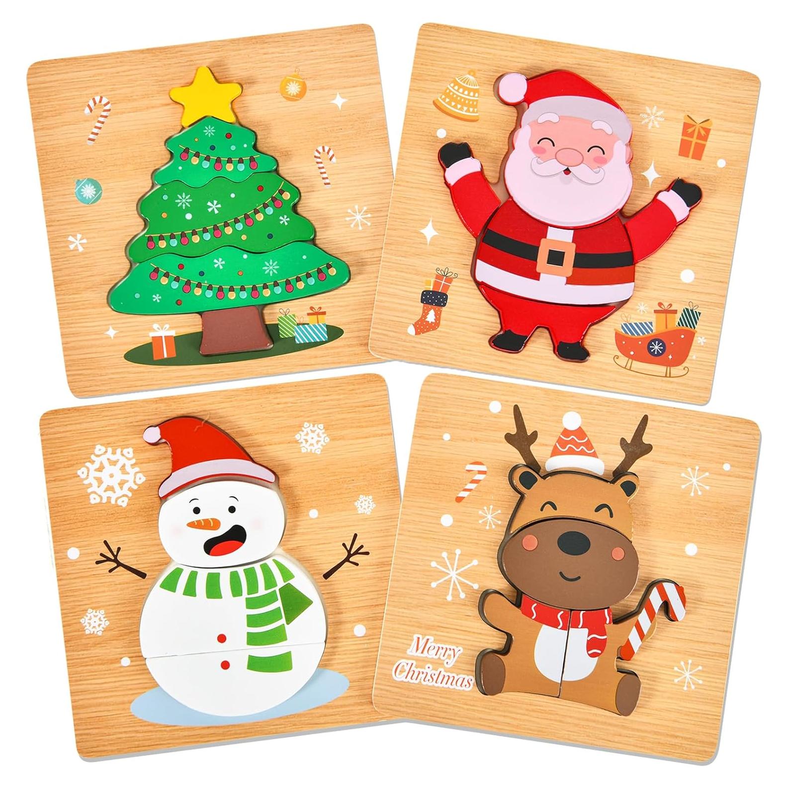 Paquete de 4 Rompecabezas de Madera Navidad YBSOP 14.7 cm