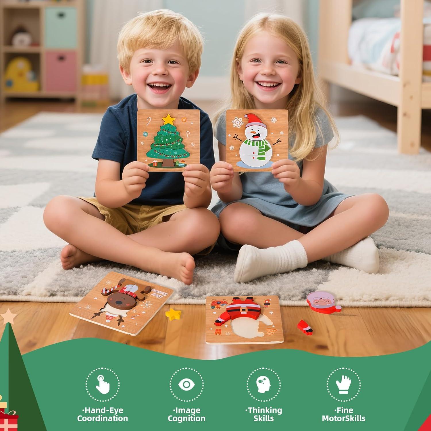 Paquete de 4 Rompecabezas de Madera Navidad YBSOP 14.7 cm