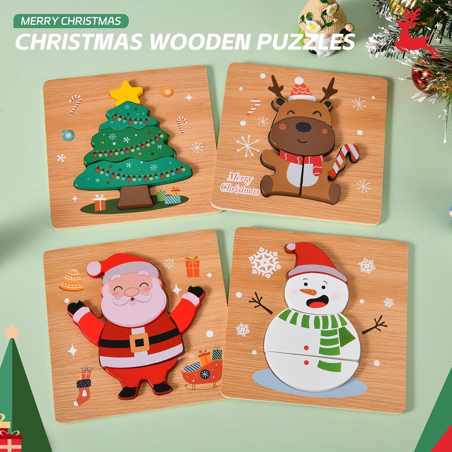 Paquete de 4 Rompecabezas de Madera Navidad YBSOP 14.7 cm