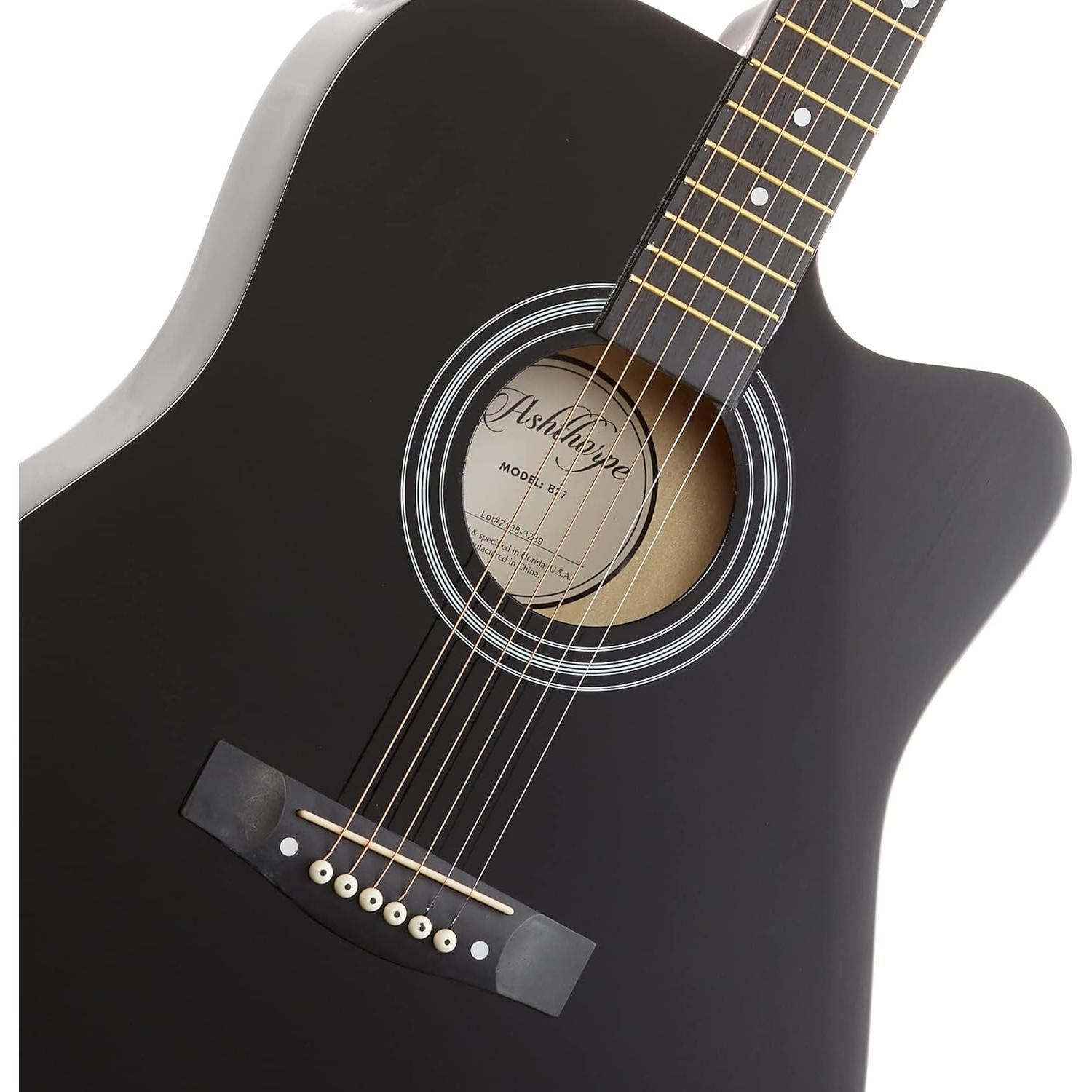 Guitarra acústica Ashthorpe 41" negra para principiantes con kit