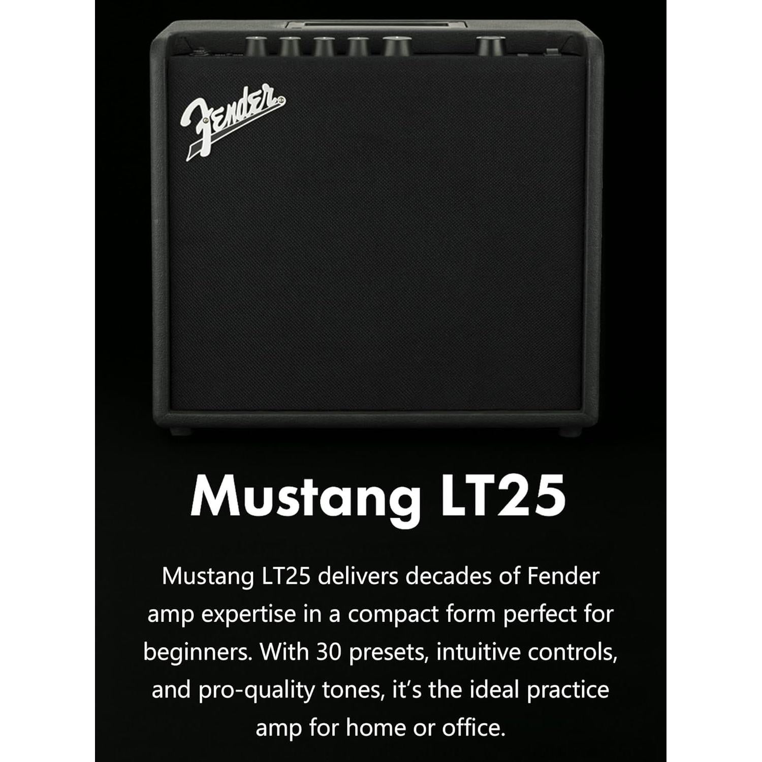 Amplificador Combo Fender Mustang LT25 25W con Cable y 12 Púas
