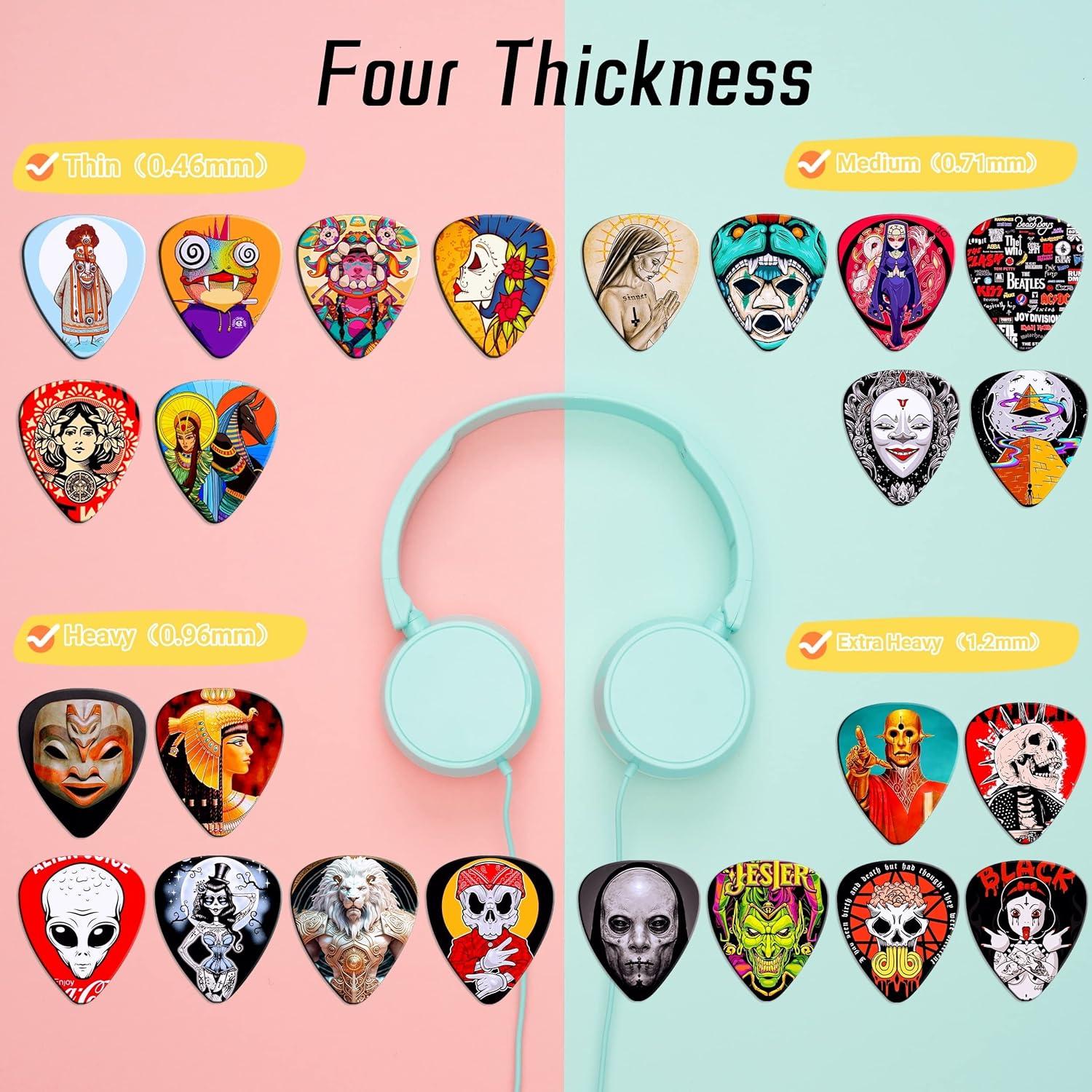 Paquete de 24 Púas de Guitarra Celuloide Variadas 0.46-1.2mm