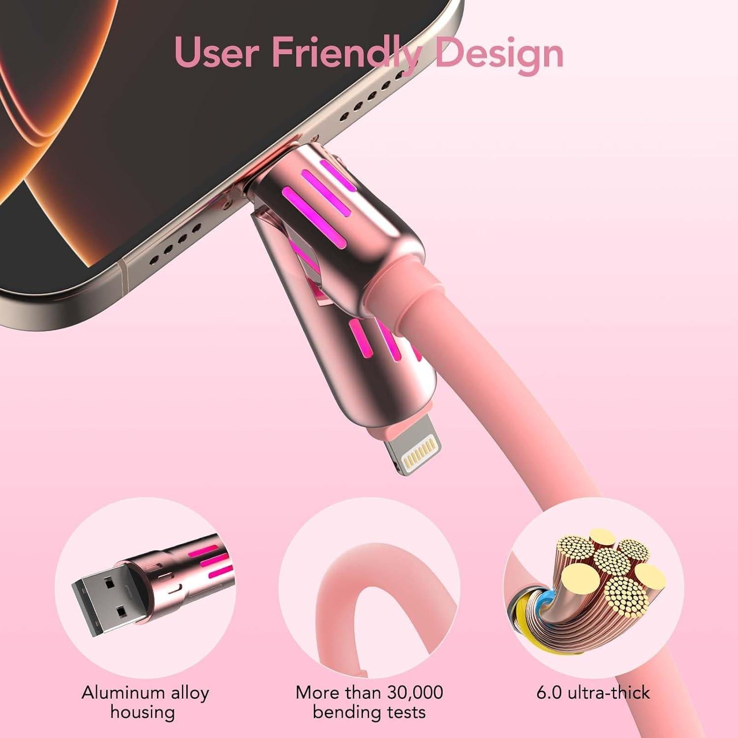 Cable de Carga Multi USB 4 en 1 MFish 240W Rápido Rosa