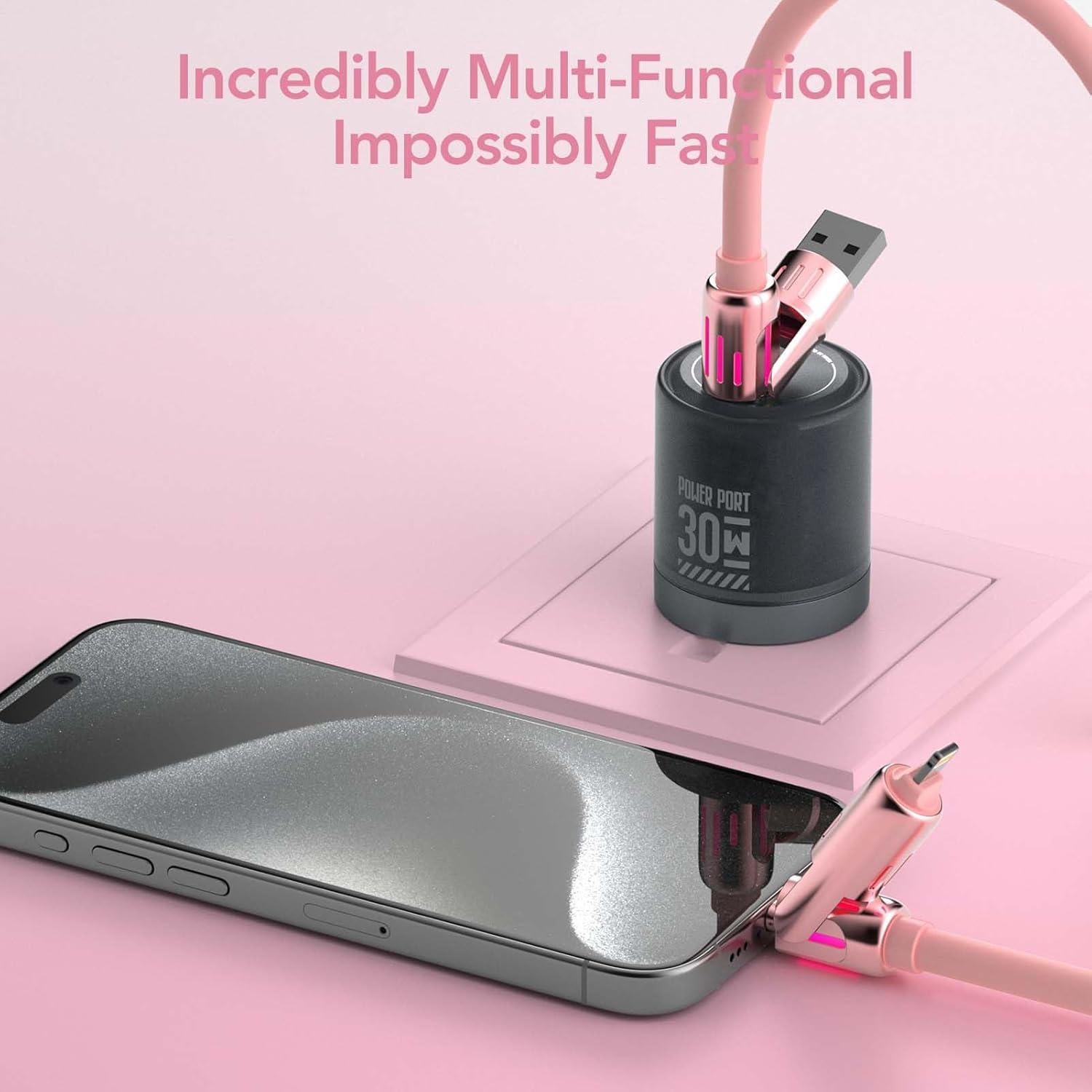 Cable de Carga Multi USB 4 en 1 MFish 240W Rápido Rosa