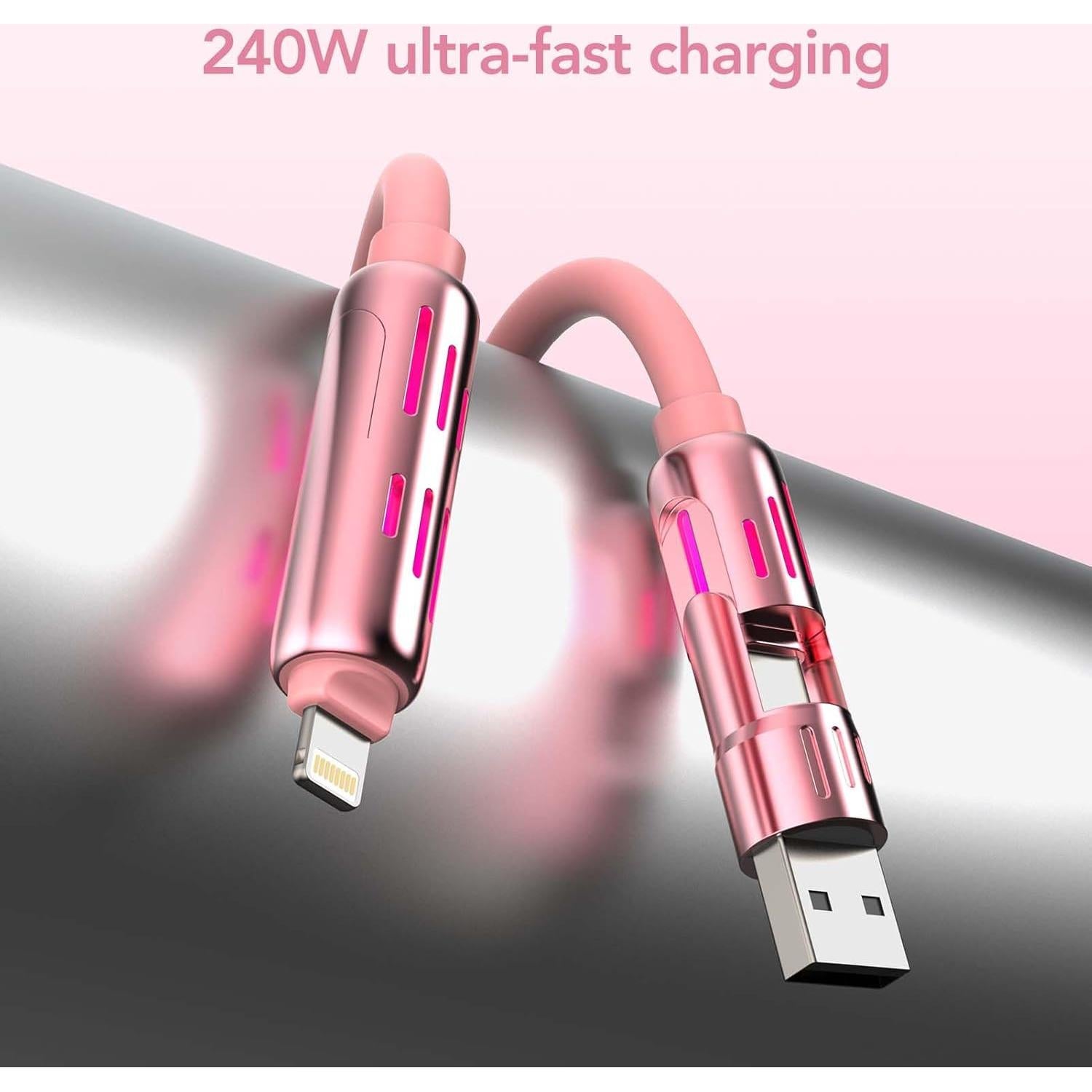 Cable de Carga Multi USB 4 en 1 MFish 240W Rápido Rosa