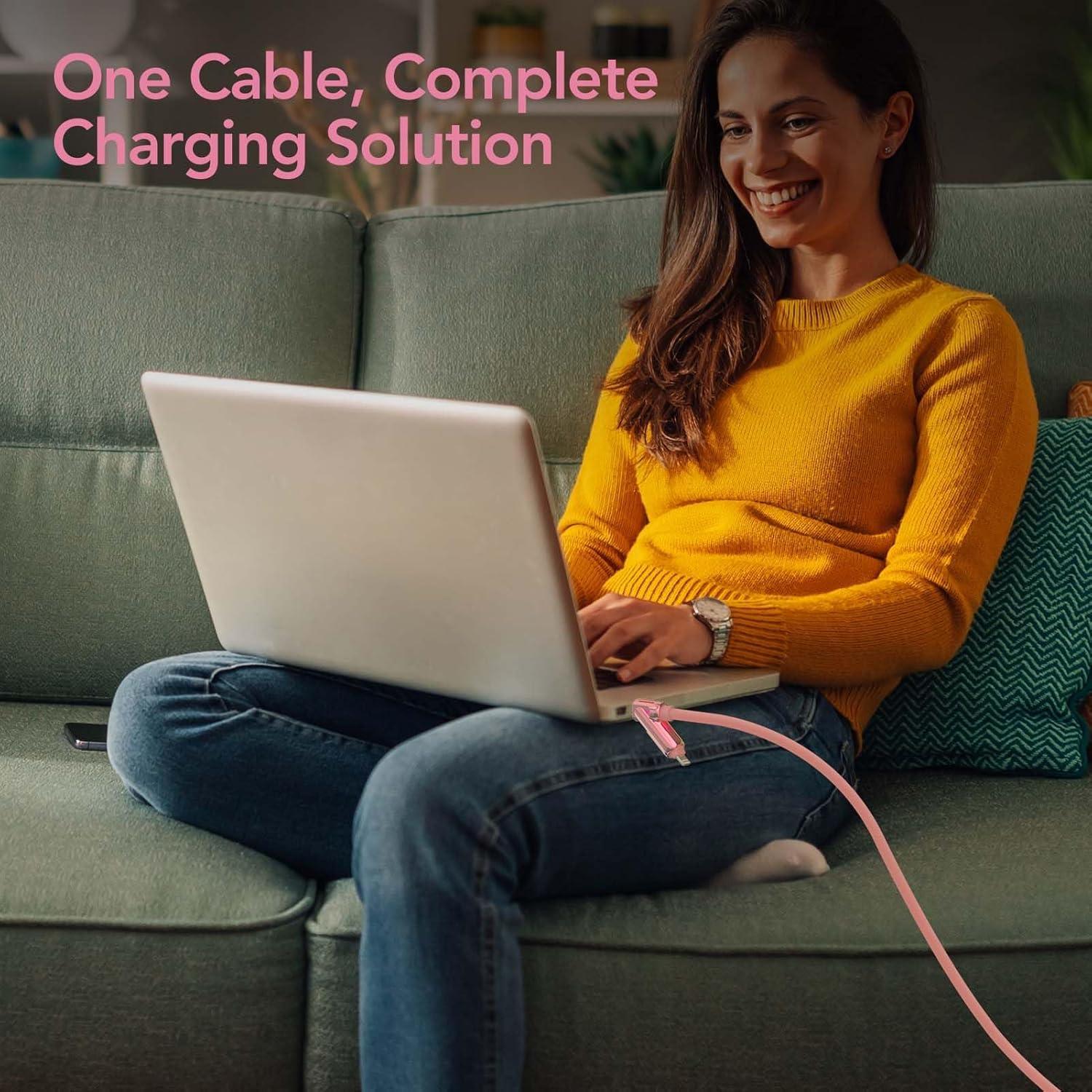 Cable de Carga Multi USB 4 en 1 MFish 240W Rápido Rosa