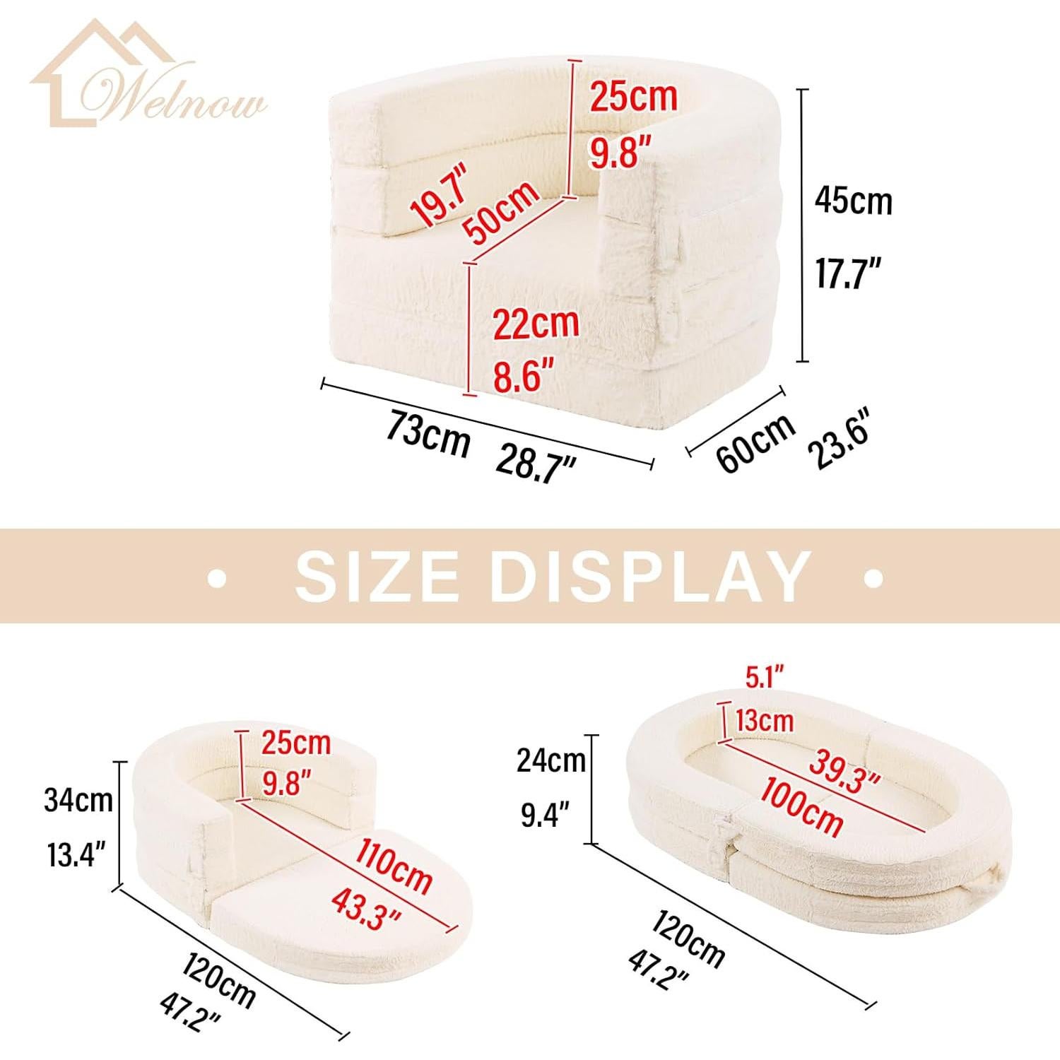 Cama Plegable 3-en-1 Welnow para Niños Beige 73x60 cm