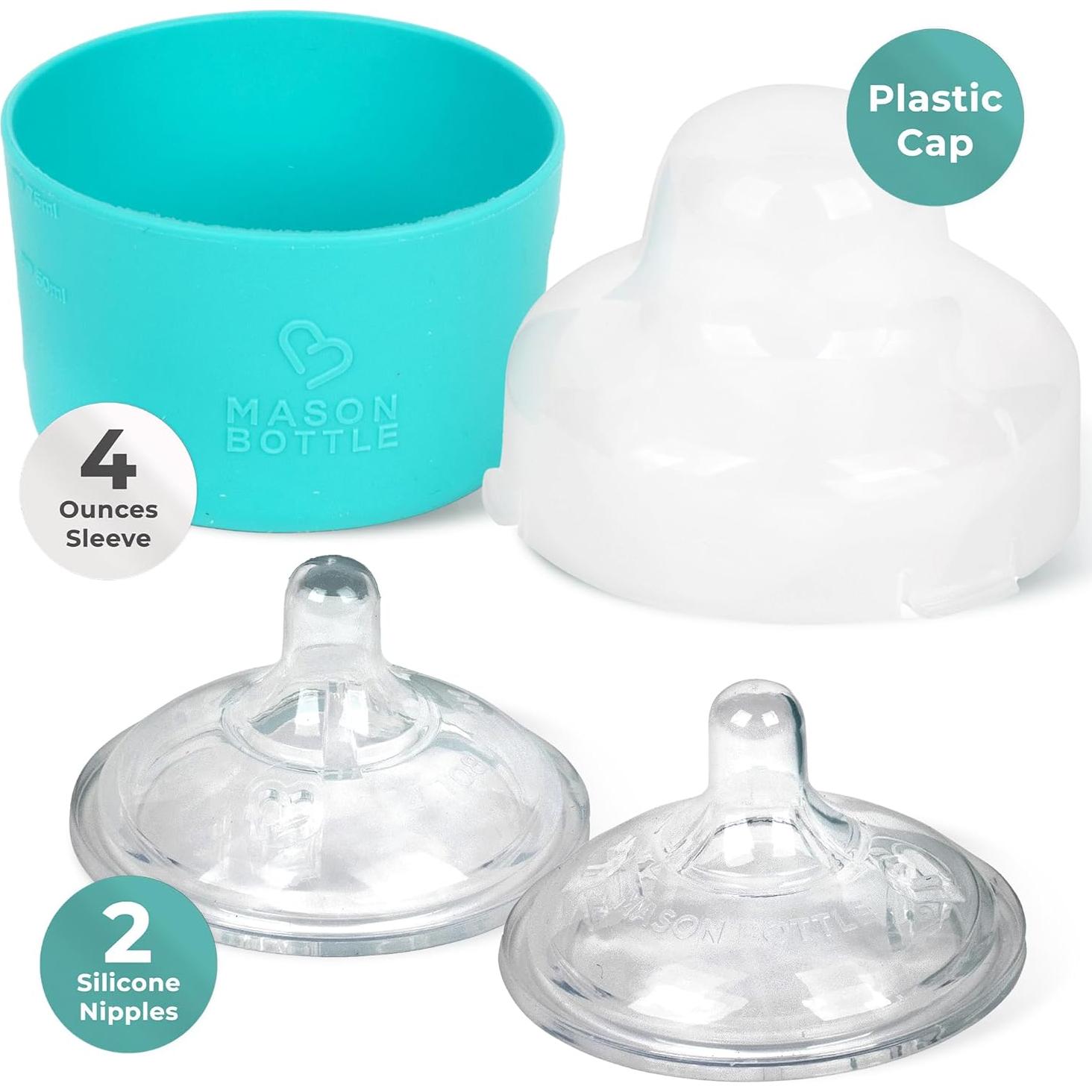 Kit de Botella de Vidrio para Bebés Mason 4oz - Incluye Tetinas y Manga