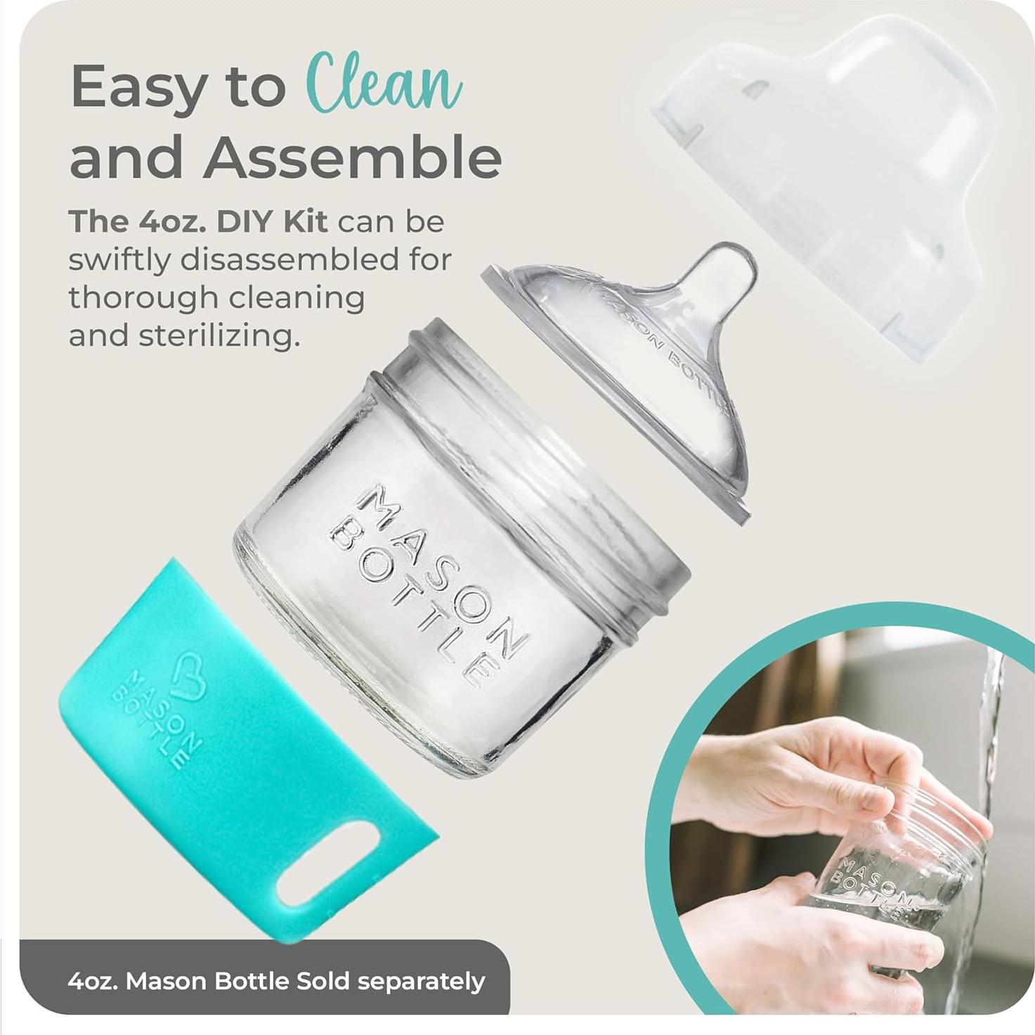 Kit de Botella de Vidrio para Bebés Mason 4oz - Incluye Tetinas y Manga