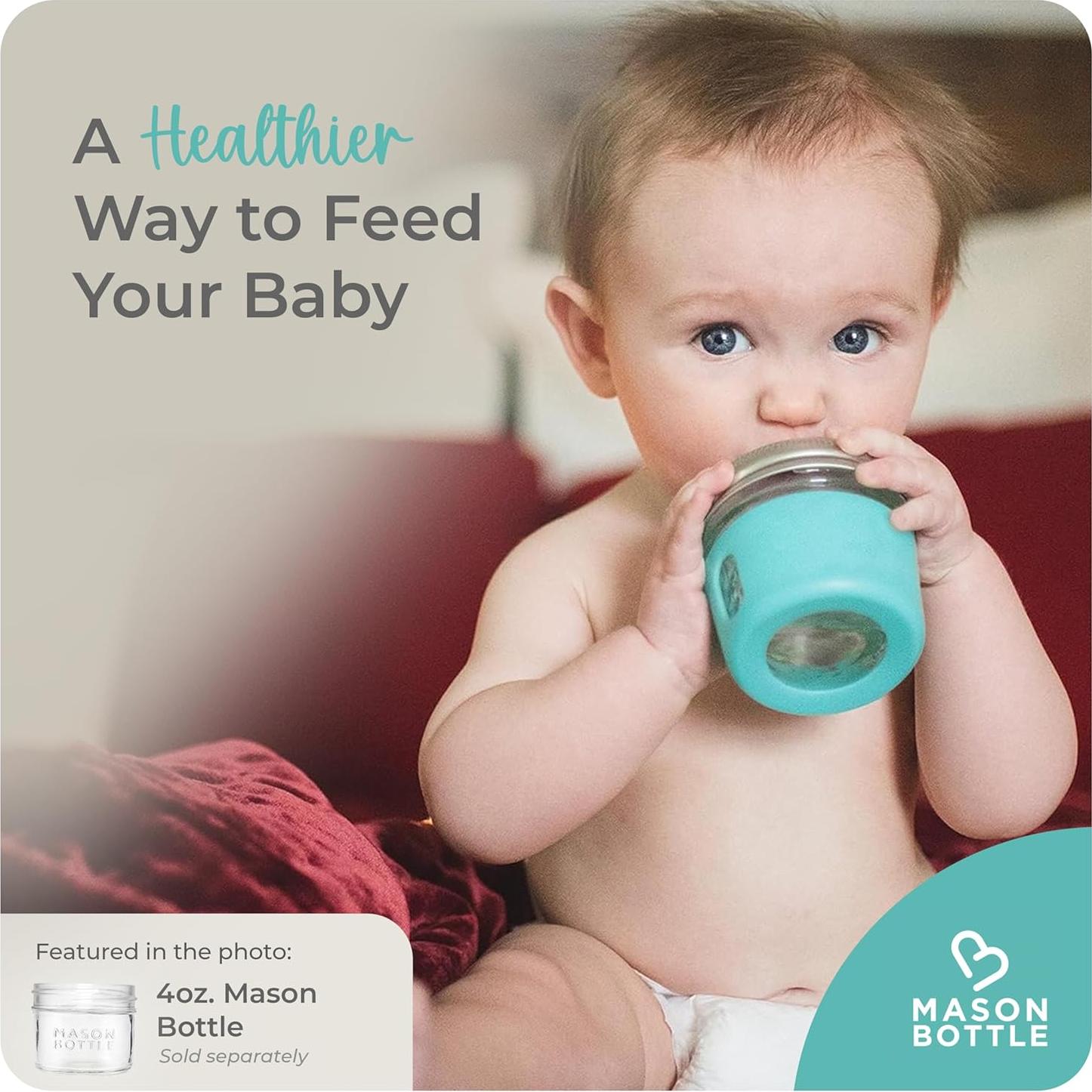 Kit de Botella de Vidrio para Bebés Mason 4oz - Incluye Tetinas y Manga