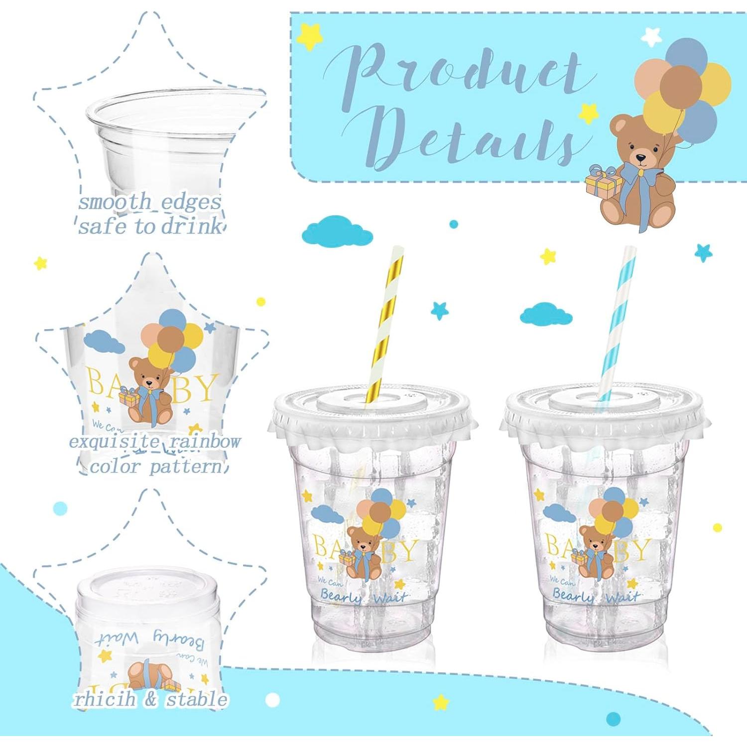 50 Vasos de Plástico Desechables Xuelimei 12 oz Azul con Tapas