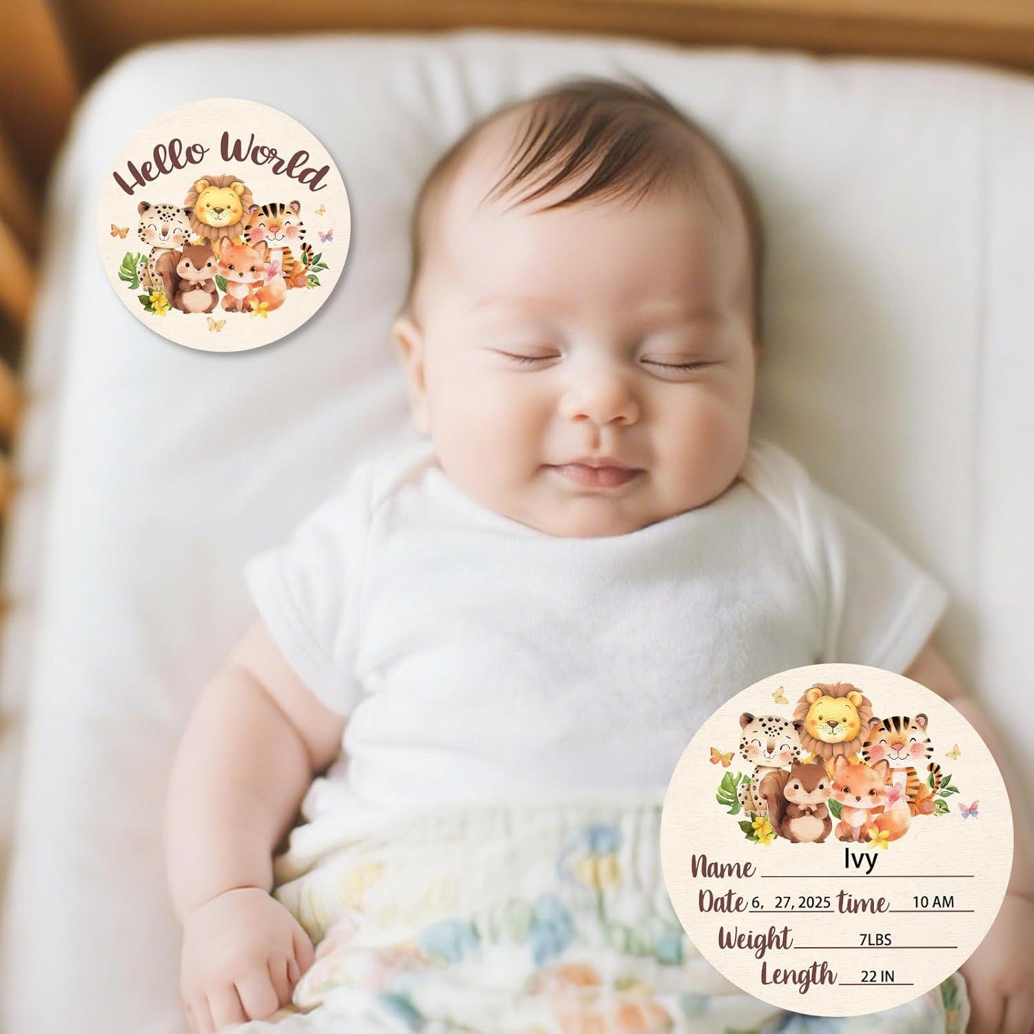 Tarjetas de Hitos Mensuales Bebé - 13 Discos de Madera Animales