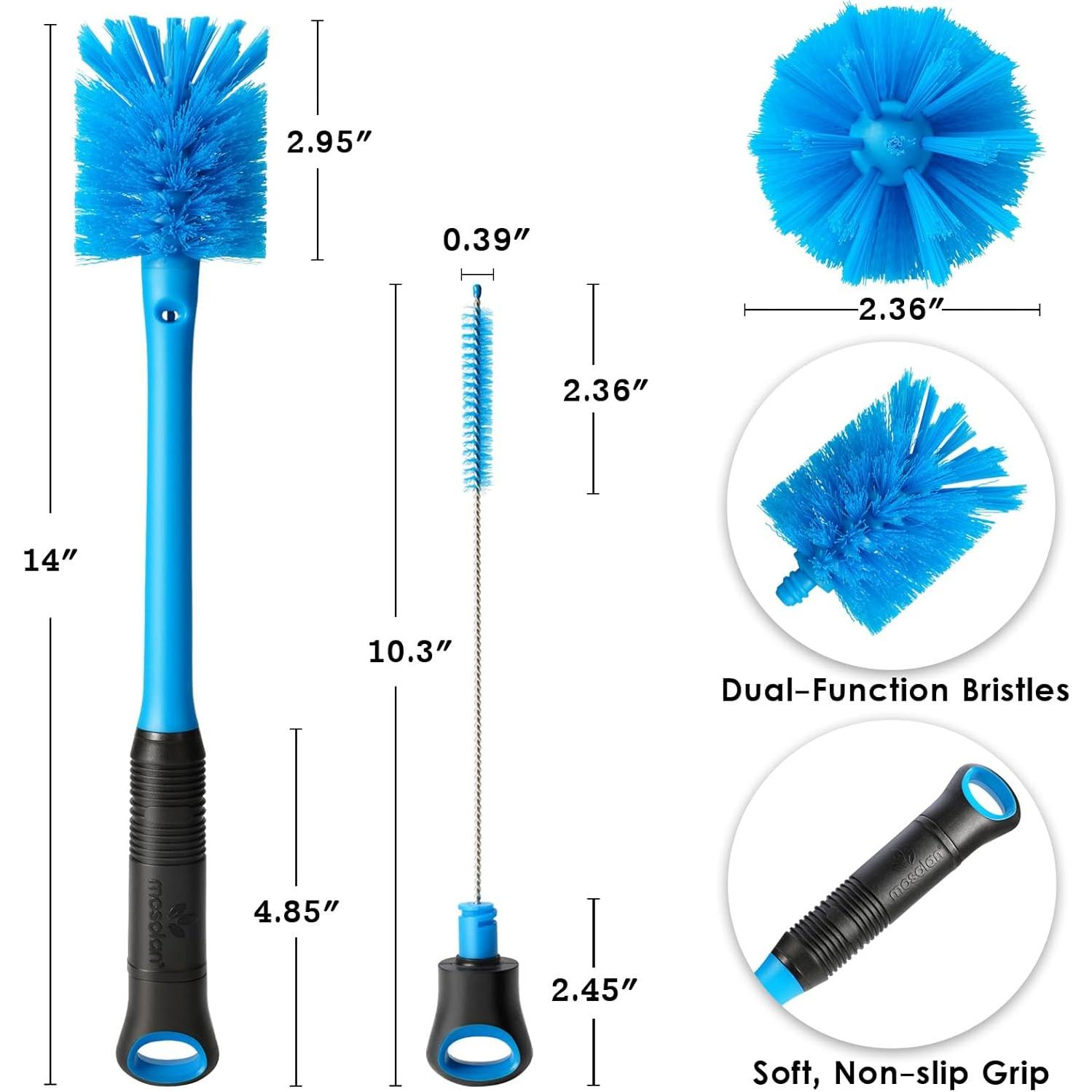 Cepillo Limpiador de Botellas 2-en-1 MOSOLAN Azul Suave