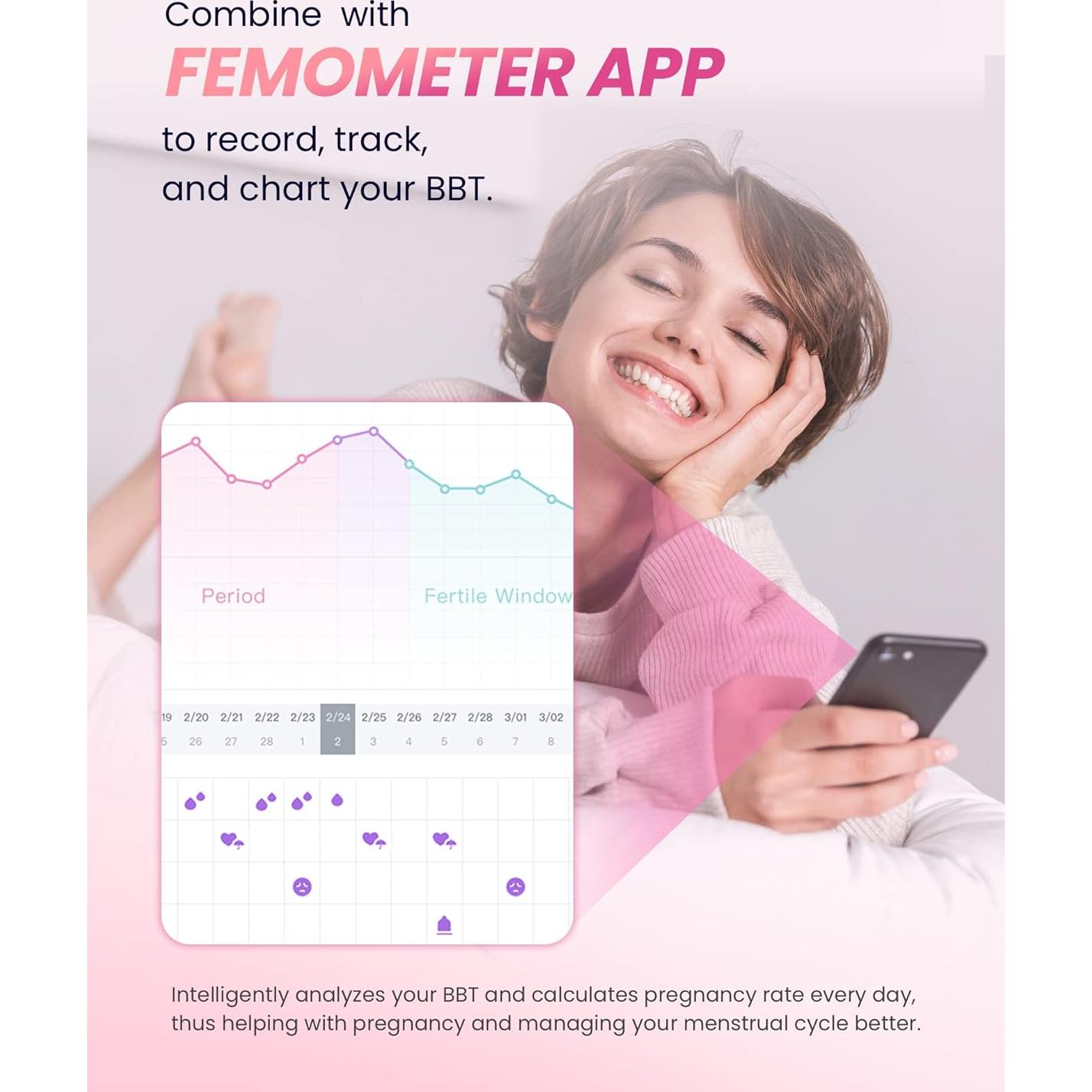 femometer Digital Basal Thermometer, Accurate Baby Thermometer for Fever, 1/100th Degree High-Precision Oral Thermometer for Pregnancy & Natural Family Plan Pink