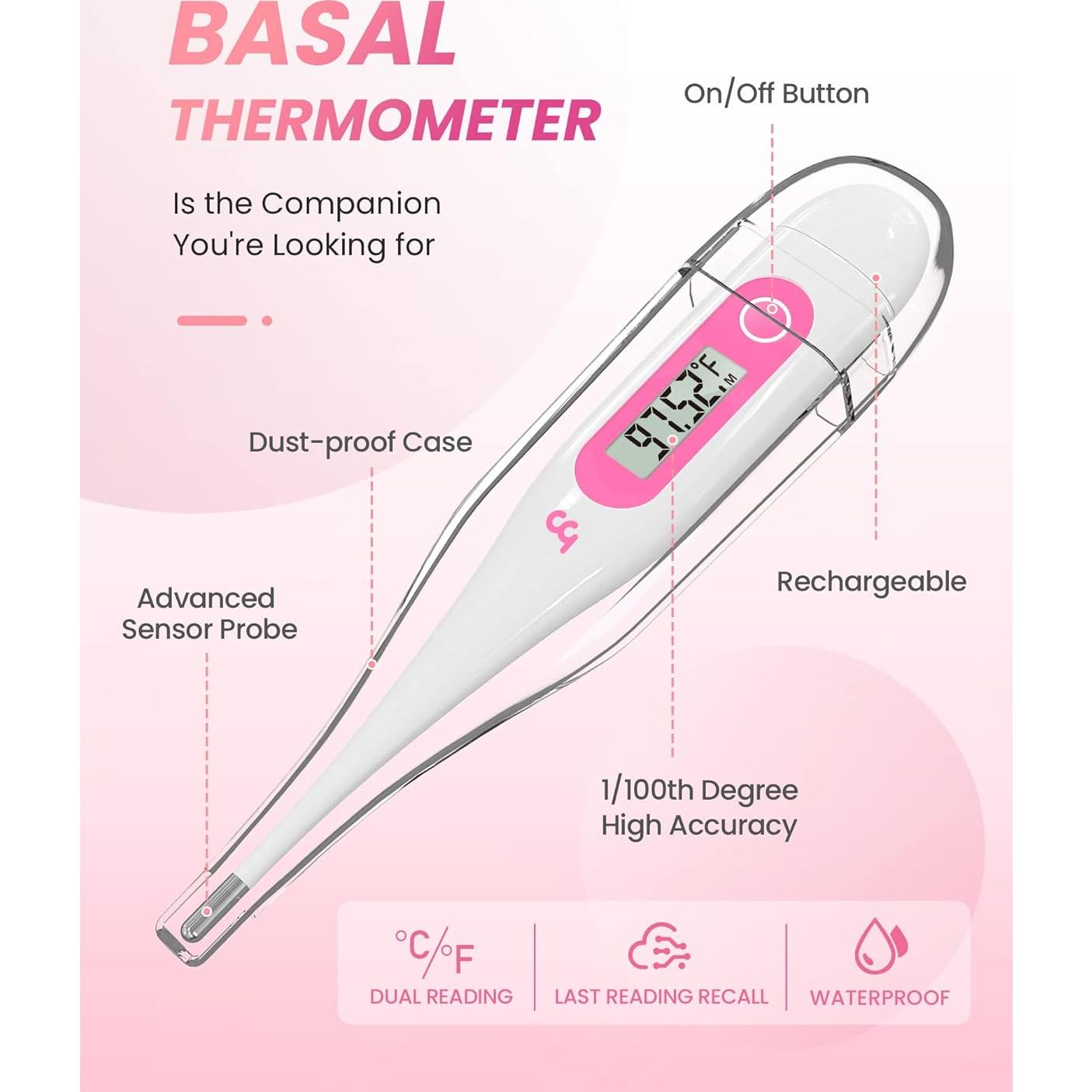 femometer Digital Basal Thermometer, Accurate Baby Thermometer for Fever, 1/100th Degree High-Precision Oral Thermometer for Pregnancy & Natural Family Plan Pink