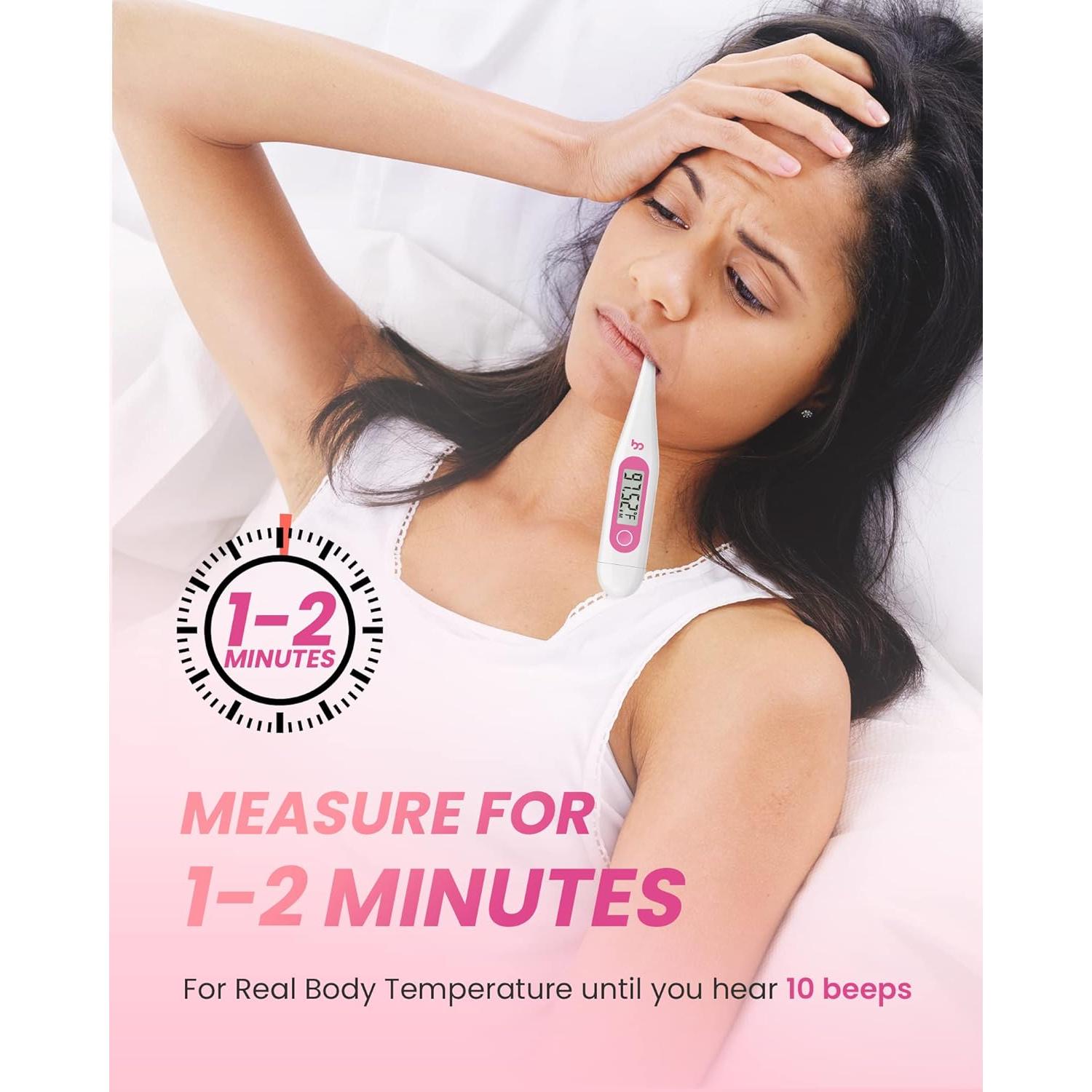 femometer Digital Basal Thermometer, Accurate Baby Thermometer for Fever, 1/100th Degree High-Precision Oral Thermometer for Pregnancy & Natural Family Plan Pink
