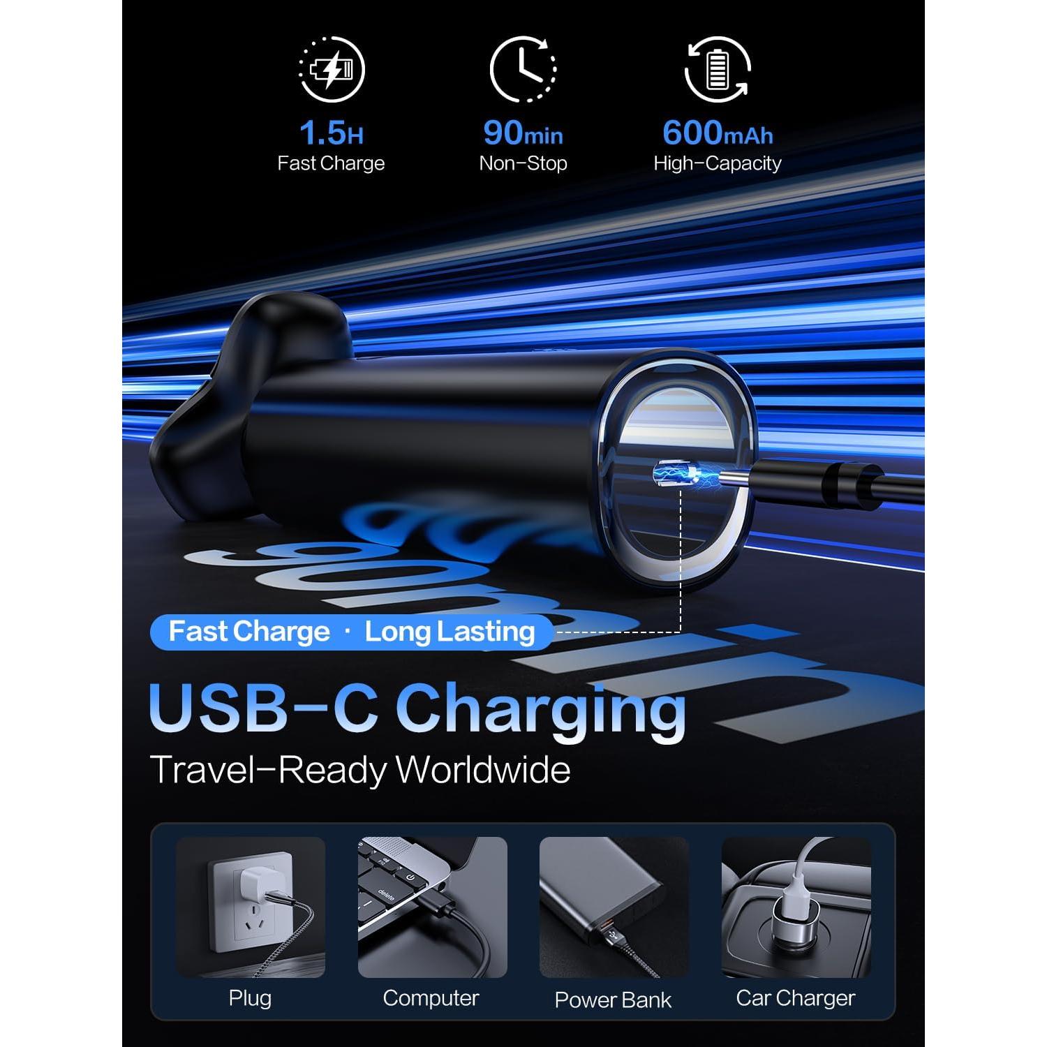 Afeitadora eléctrica BS-8012 con 3 cuchillas, carga rápida USB-C