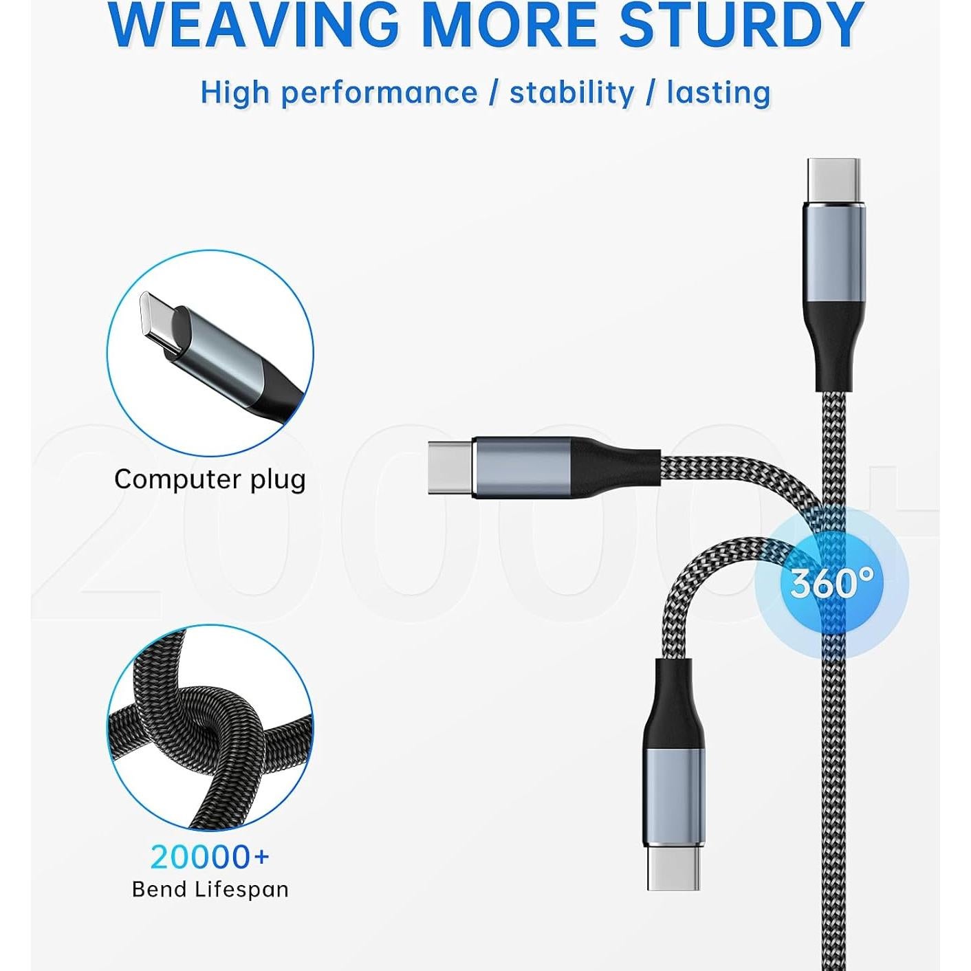 Cable USB C a USB C 60W 1.5m + 2m Doble Paquete Gris
