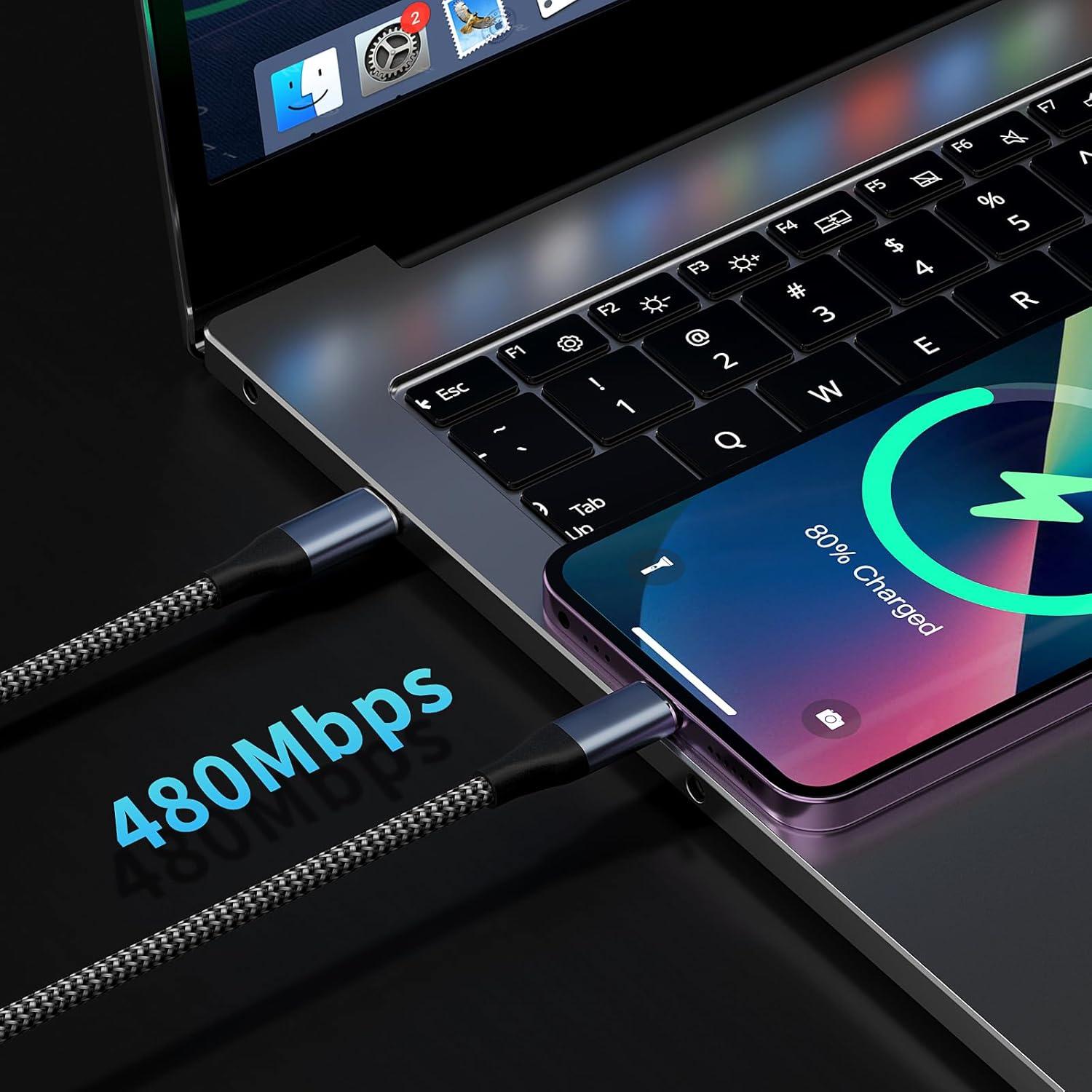 Cable USB C a USB C 60W 1.5m + 2m Doble Paquete Gris