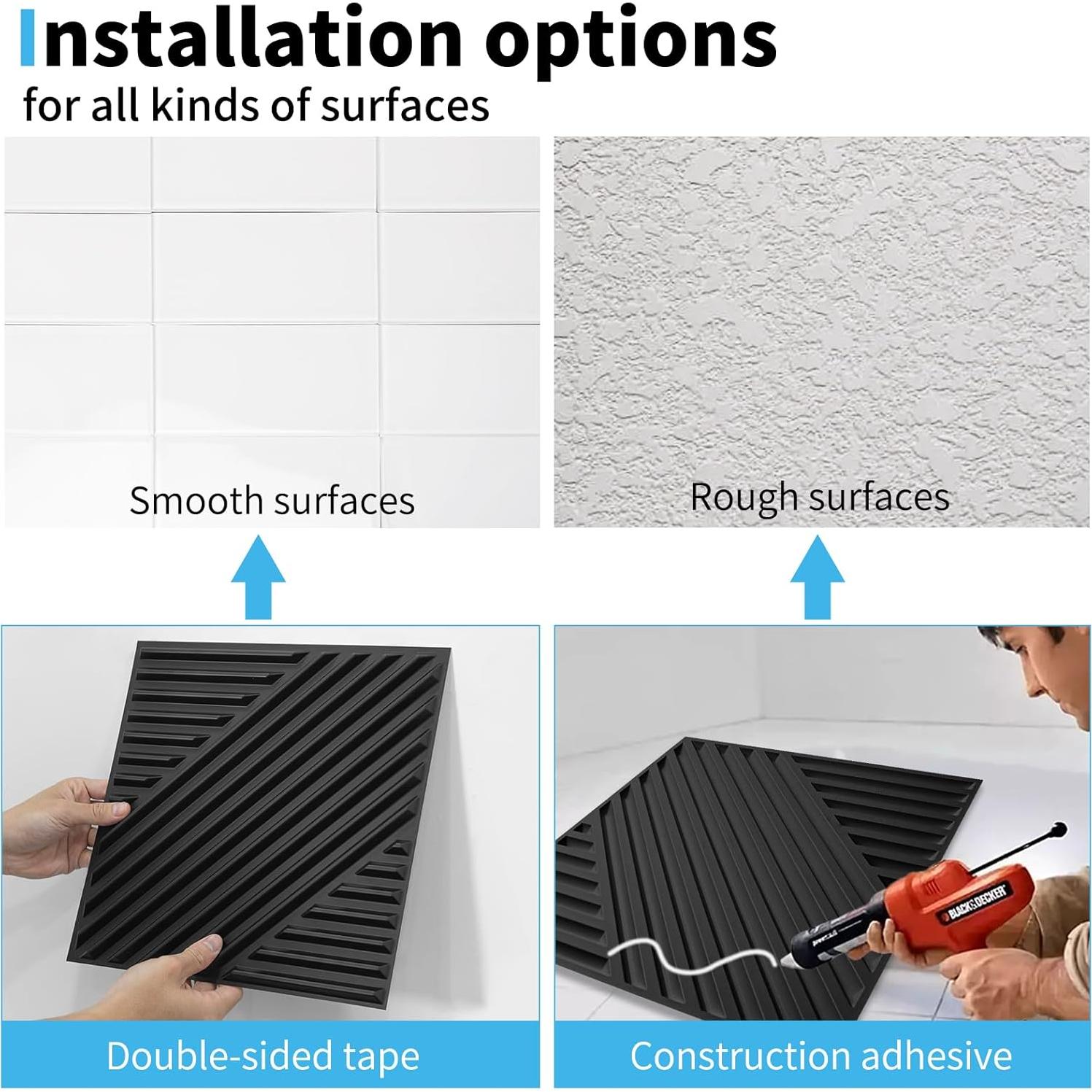 Paneles de Pared 3D Art3d 33 Pack 30.48x30.48cm Negro