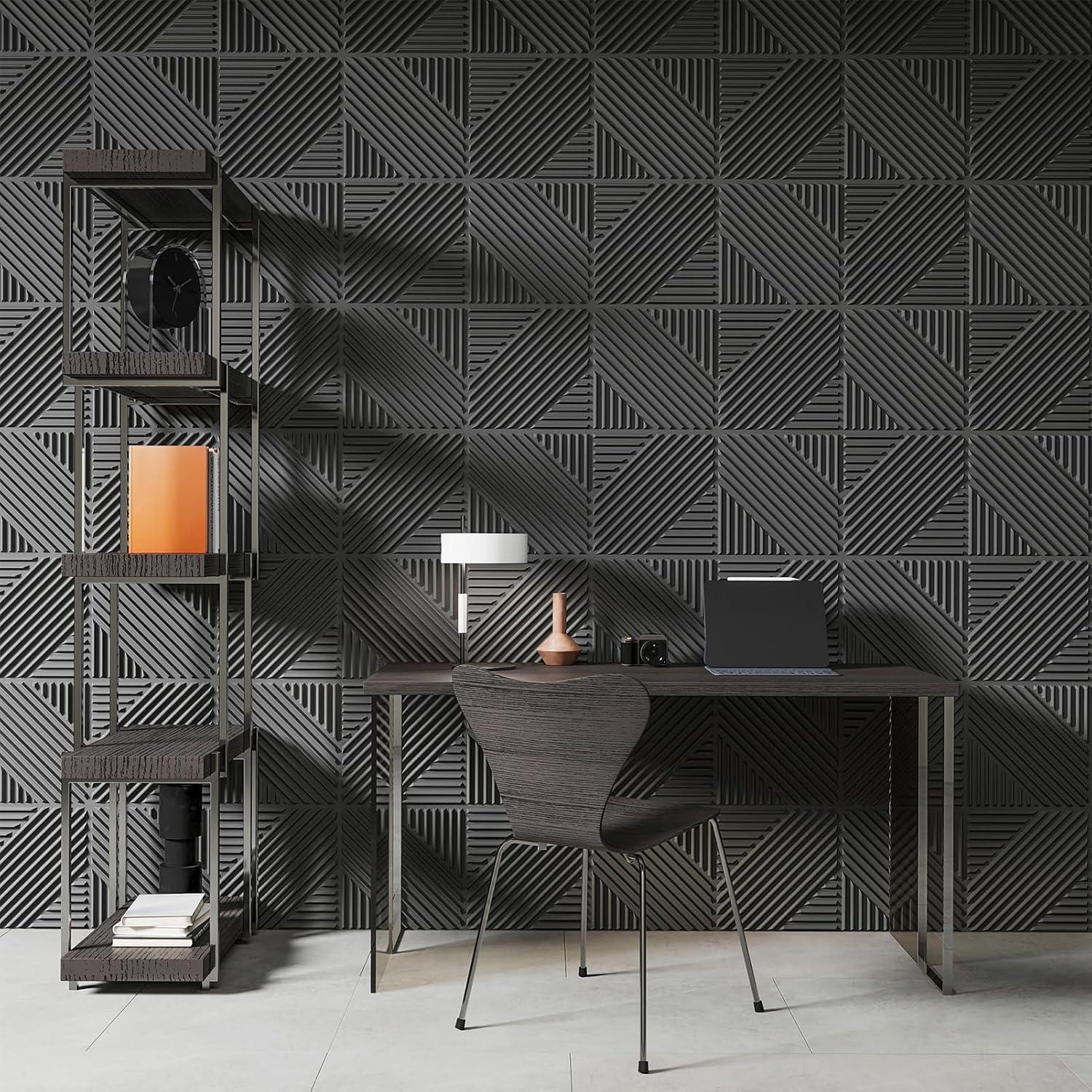 Paneles de Pared 3D Art3d 33 Pack 30.48x30.48cm Negro