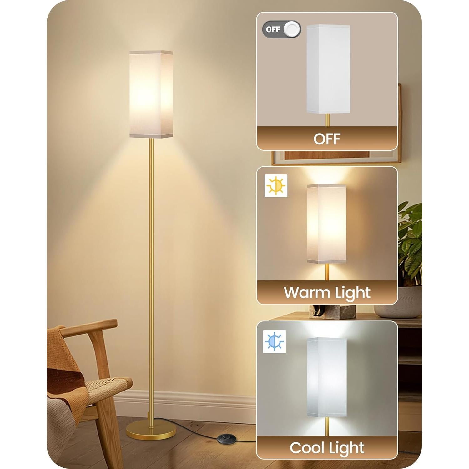 Lámpara de Pie Goebleson DCW07LDP205 2Pack Blanca y Dorada