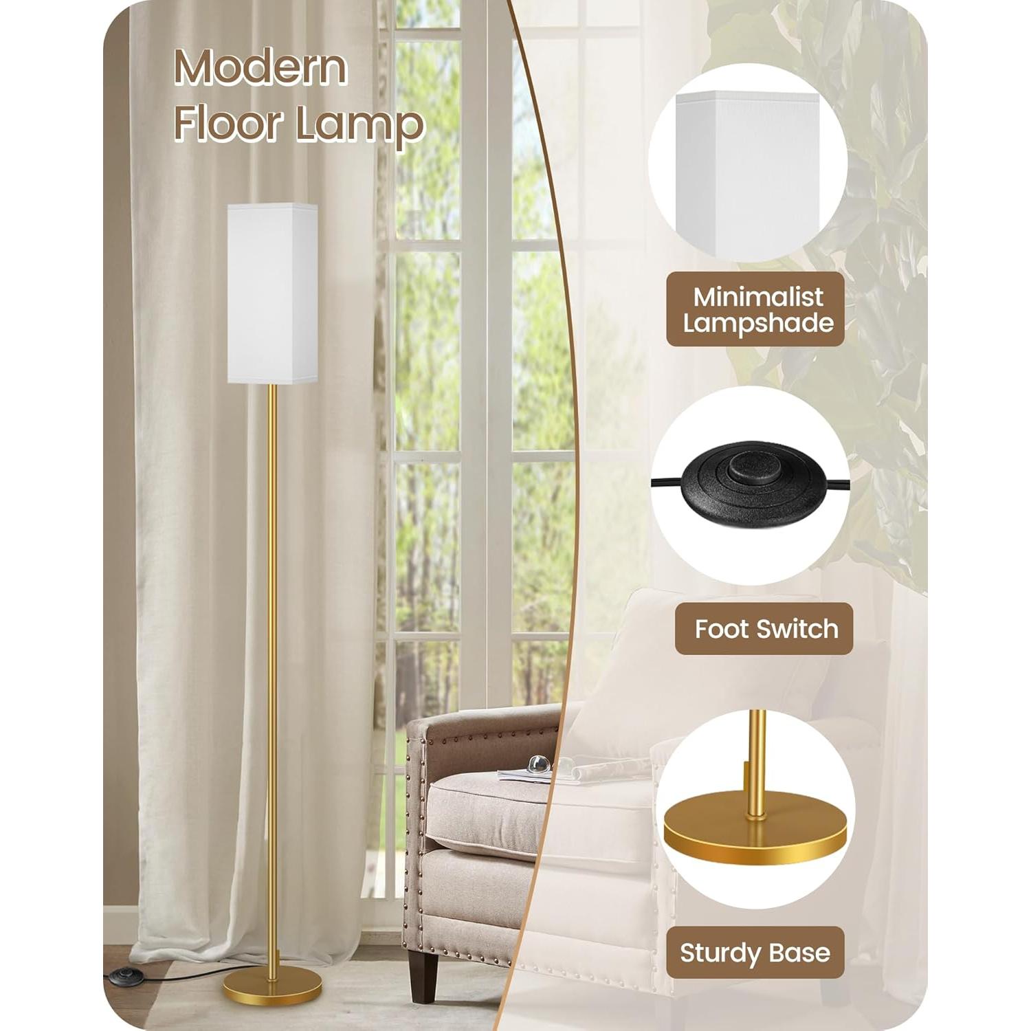 Lámpara de Pie Goebleson DCW07LDP205 2Pack Blanca y Dorada