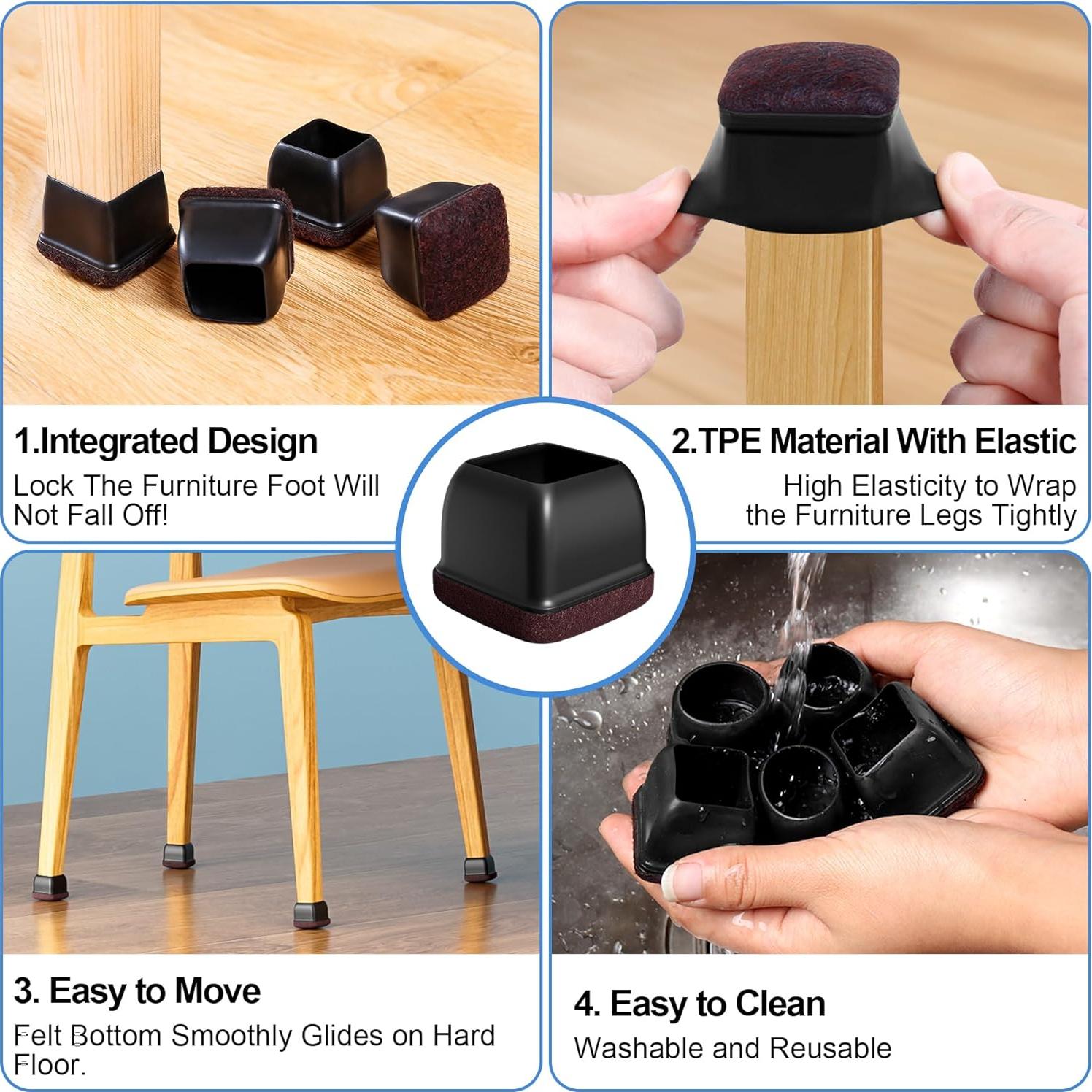 16 Protectores de Suelo para Patas de Silla XLP - Silicona Negra