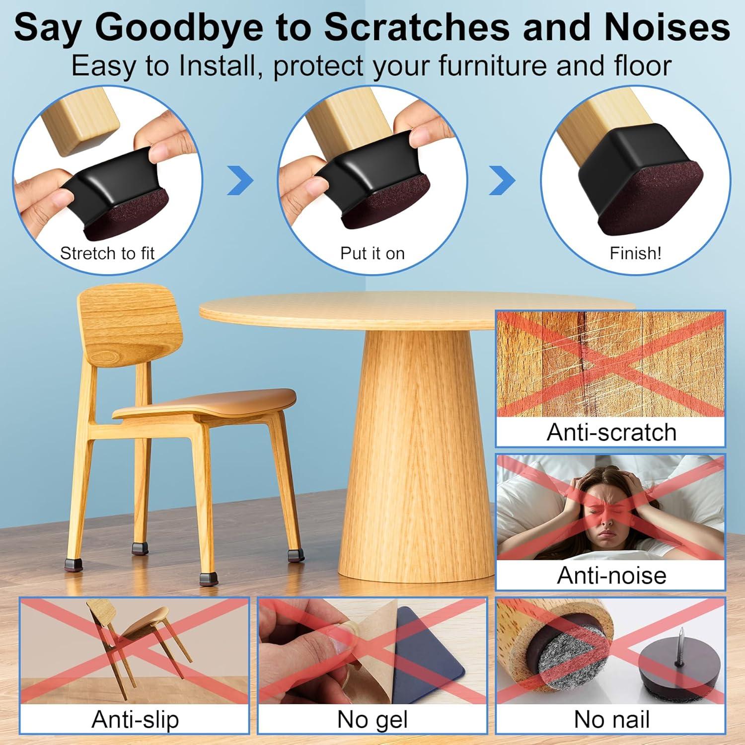 16 Protectores de Suelo para Patas de Silla XLP - Silicona Negra