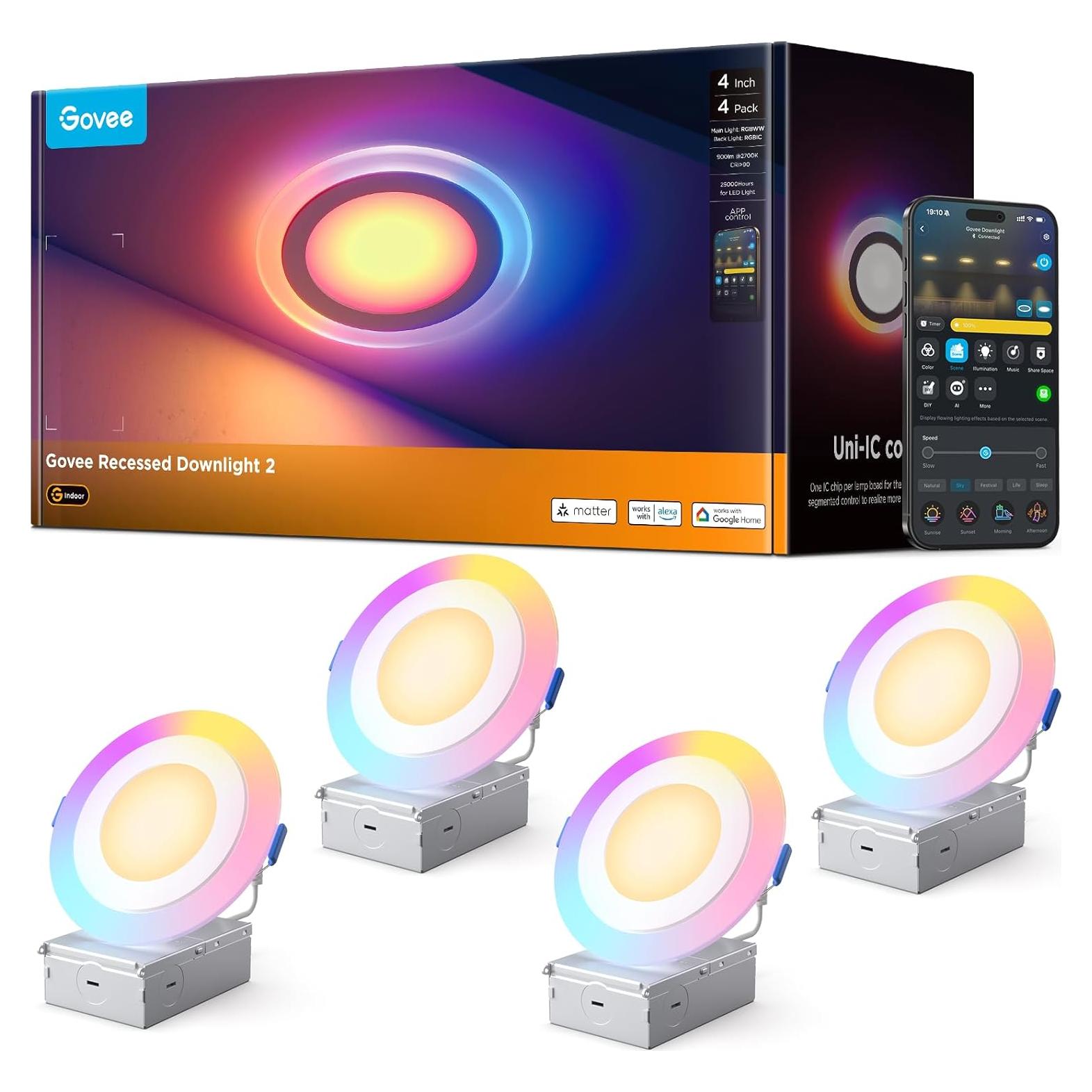 Iluminación empotrada inteligente Govee 4" LED RGBIC 900LM