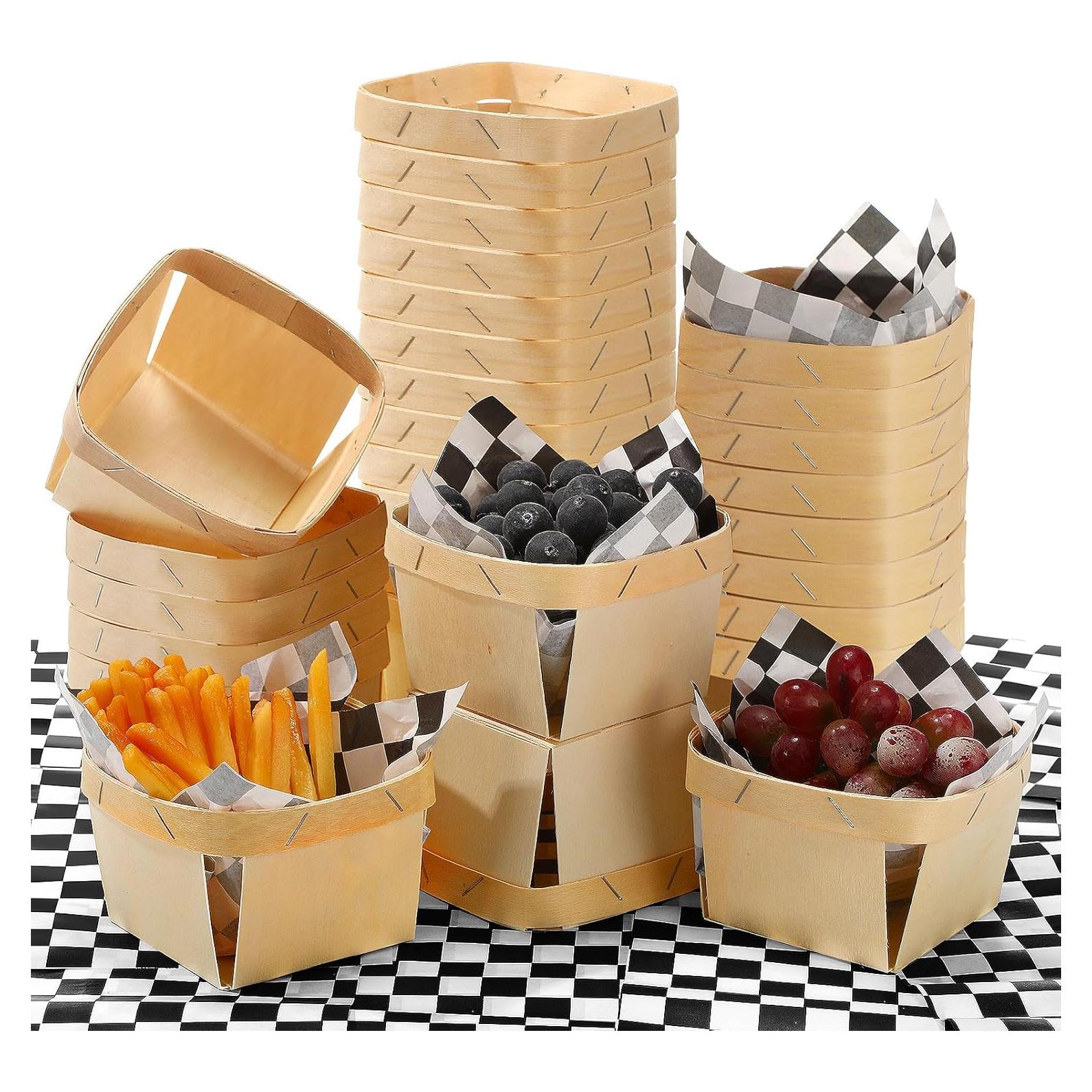 Cestas de Madera Thyle 30 Pcs con Papel Deli 10.2x10.2 cm