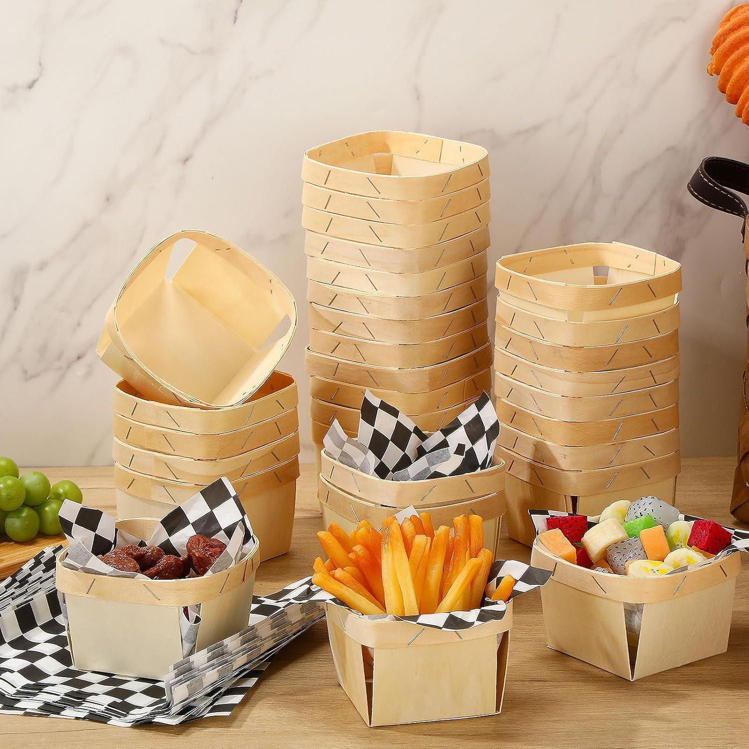 Cestas de Madera Thyle 30 Pcs con Papel Deli 10.2x10.2 cm