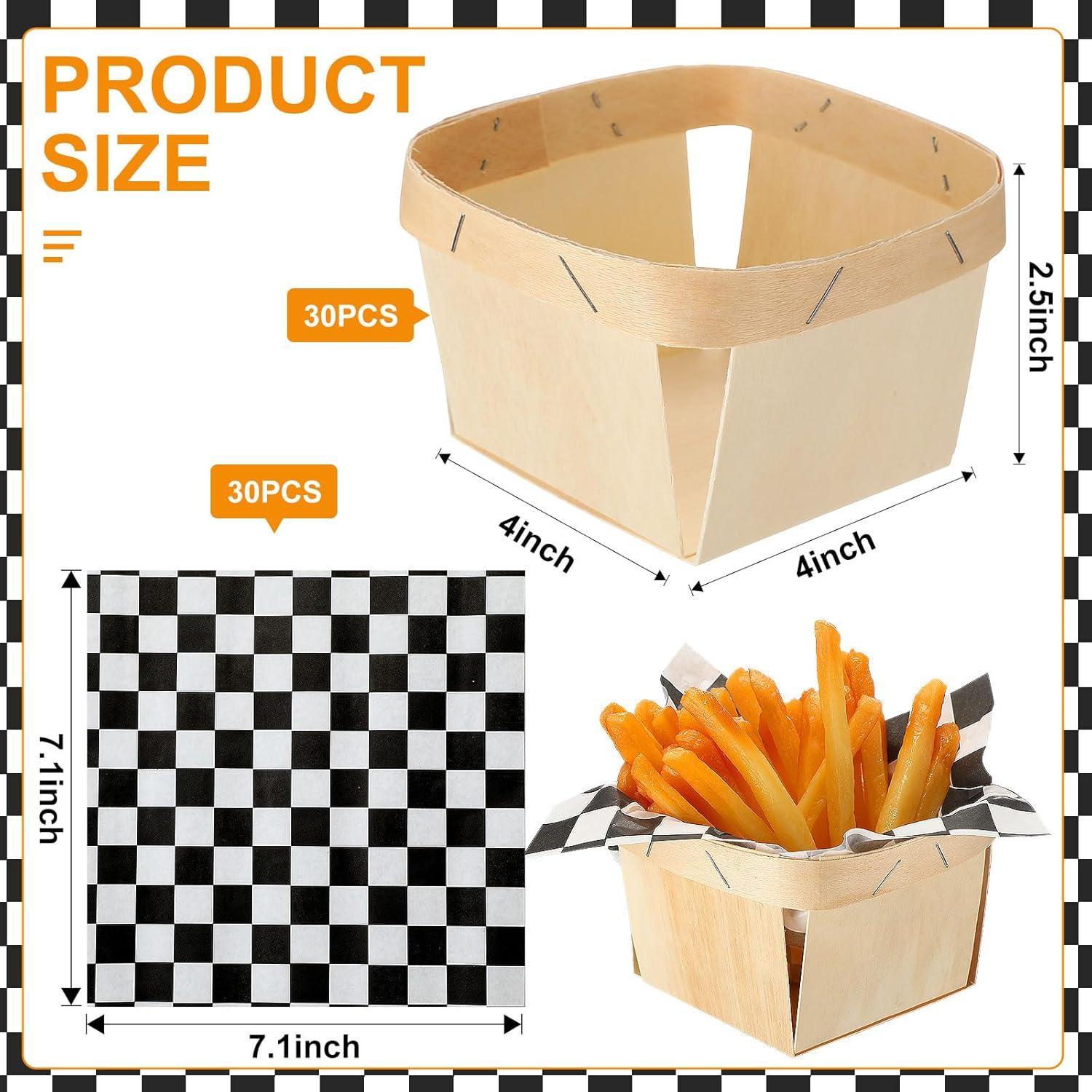 Cestas de Madera Thyle 30 Pcs con Papel Deli 10.2x10.2 cm