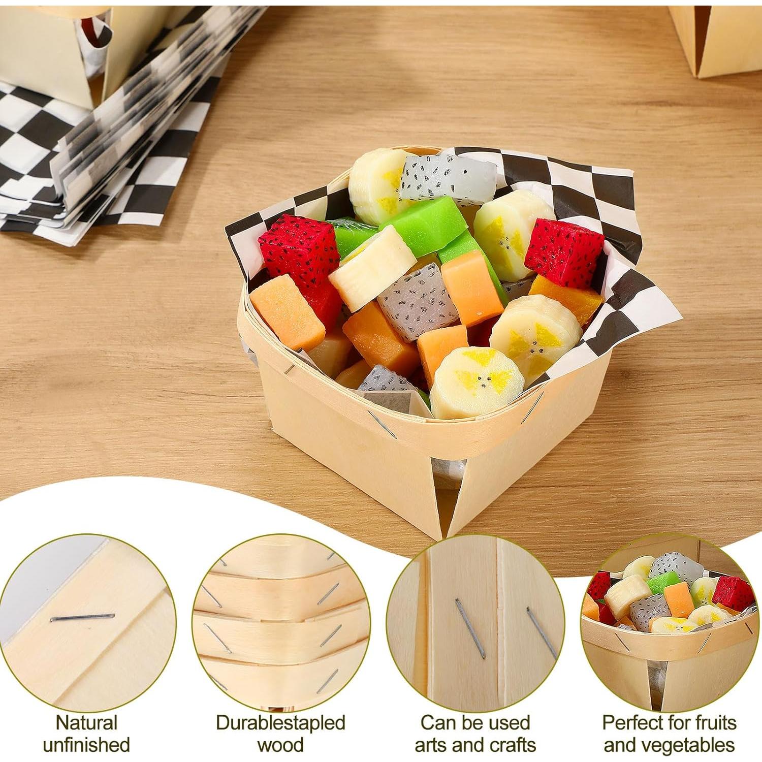 Cestas de Madera Thyle 30 Pcs con Papel Deli 10.2x10.2 cm